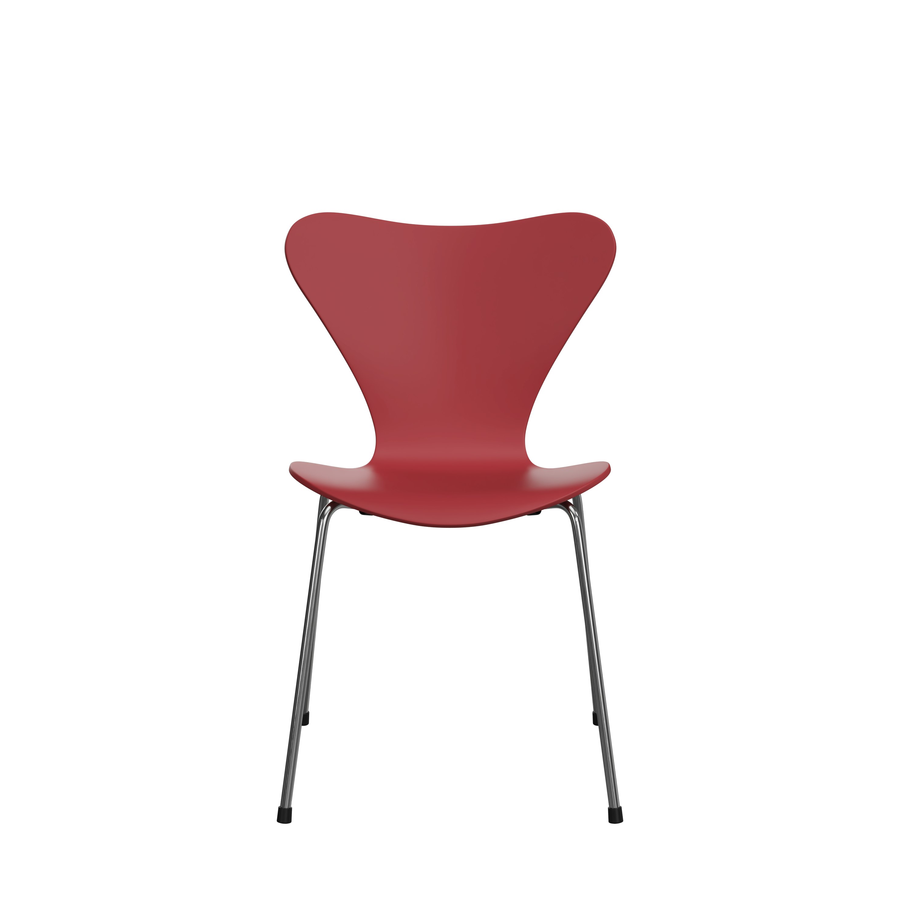 A Series 7 Chair Lacquered Verner Panton Edition Lacquered Red and Chromed Steel viewed from the front