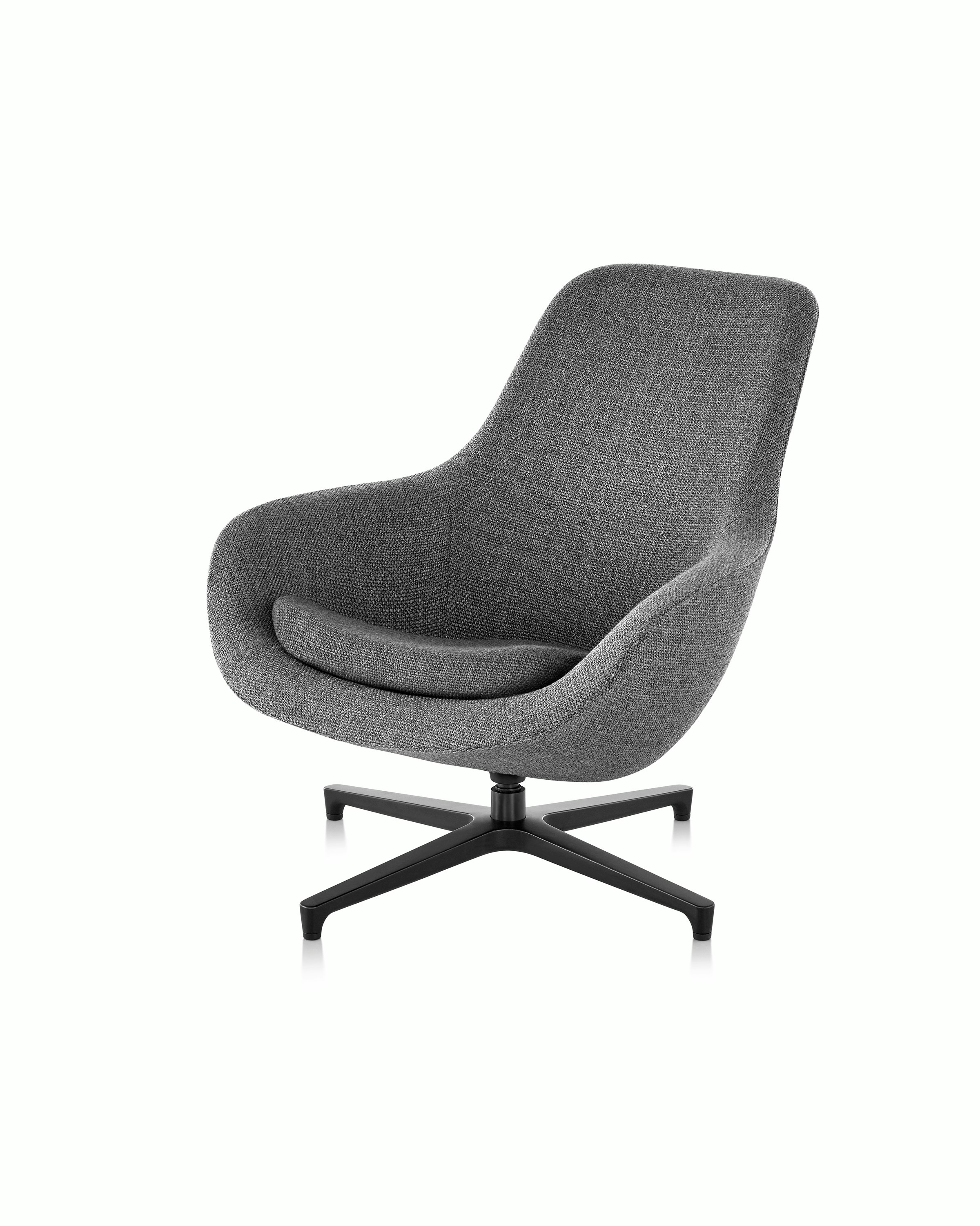 Angled view of the seat and back of a Saiba Lounge Chair with gray upholstery.