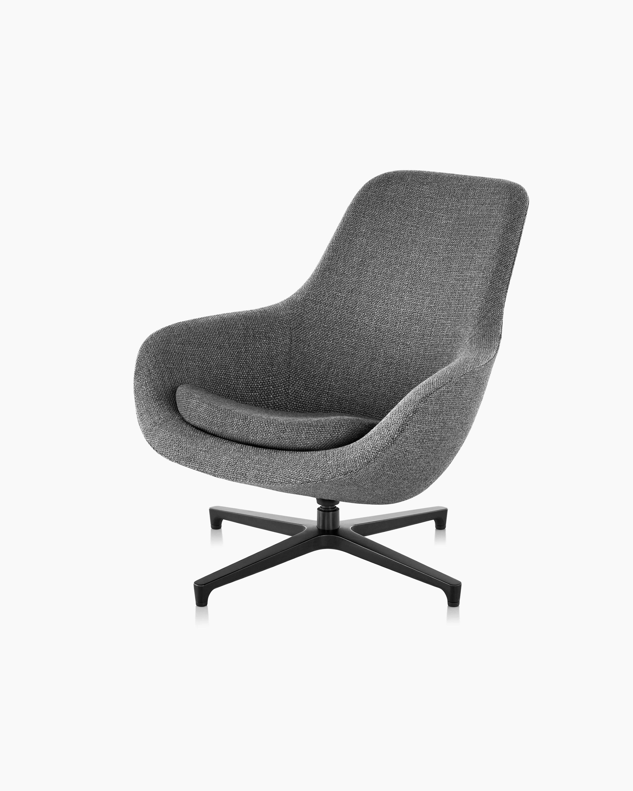 Angled view of the seat and back of a Saiba Lounge Chair with gray upholstery.