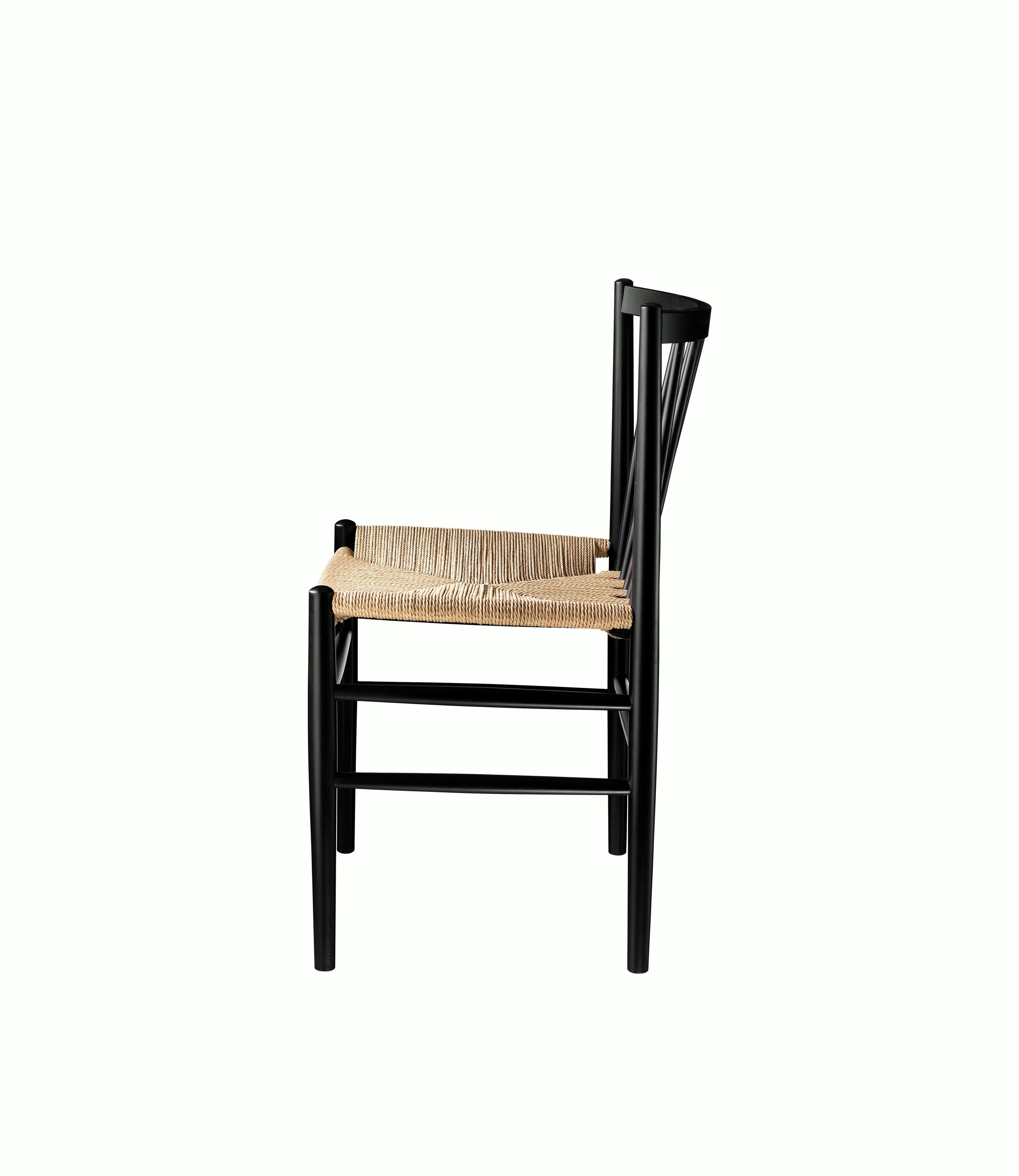 A J80 Side Chair in Beech Jet Black viewed from the side.