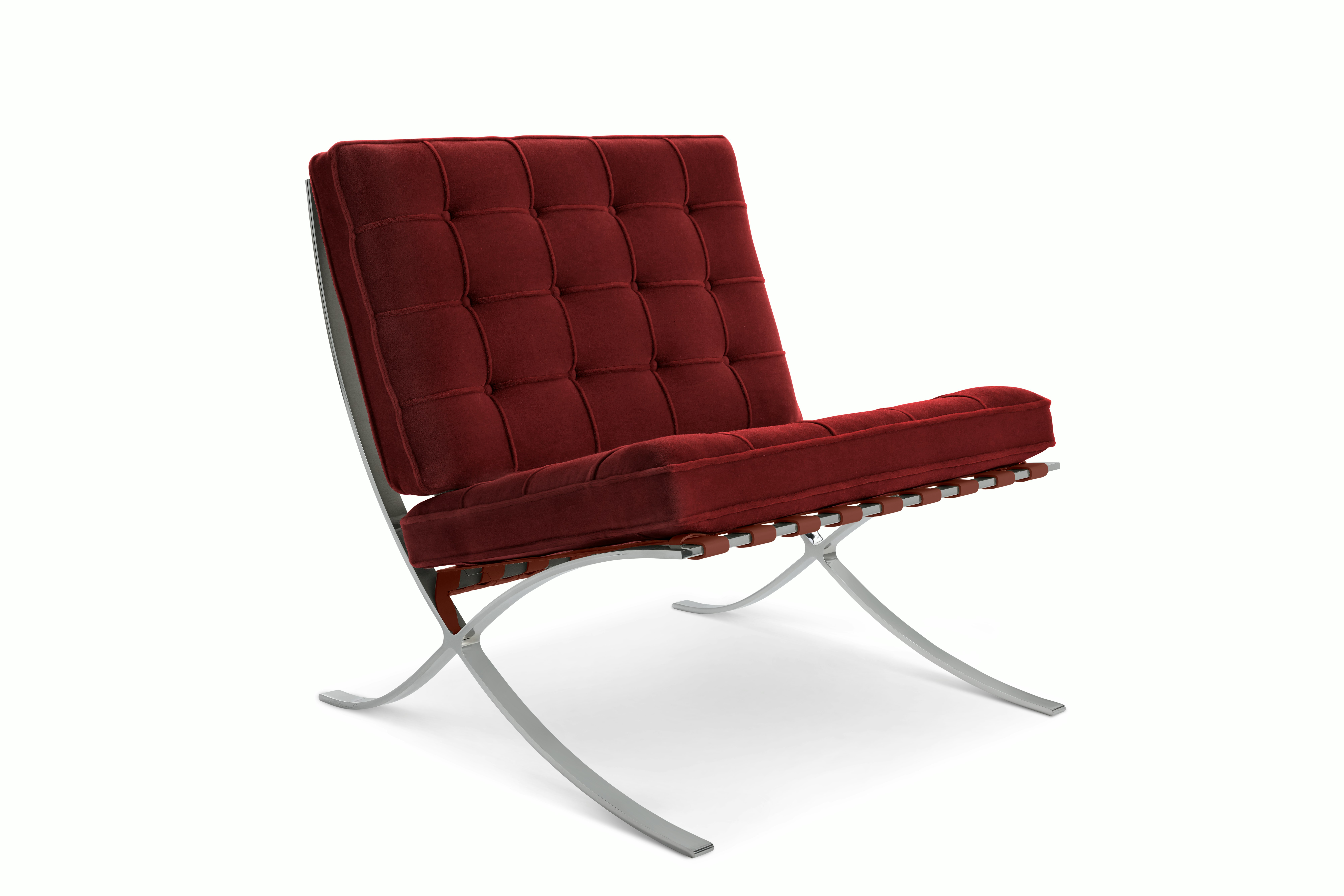 Barcelona Chair in Knoll Velvet,  Flamenco,  Polished Chrome