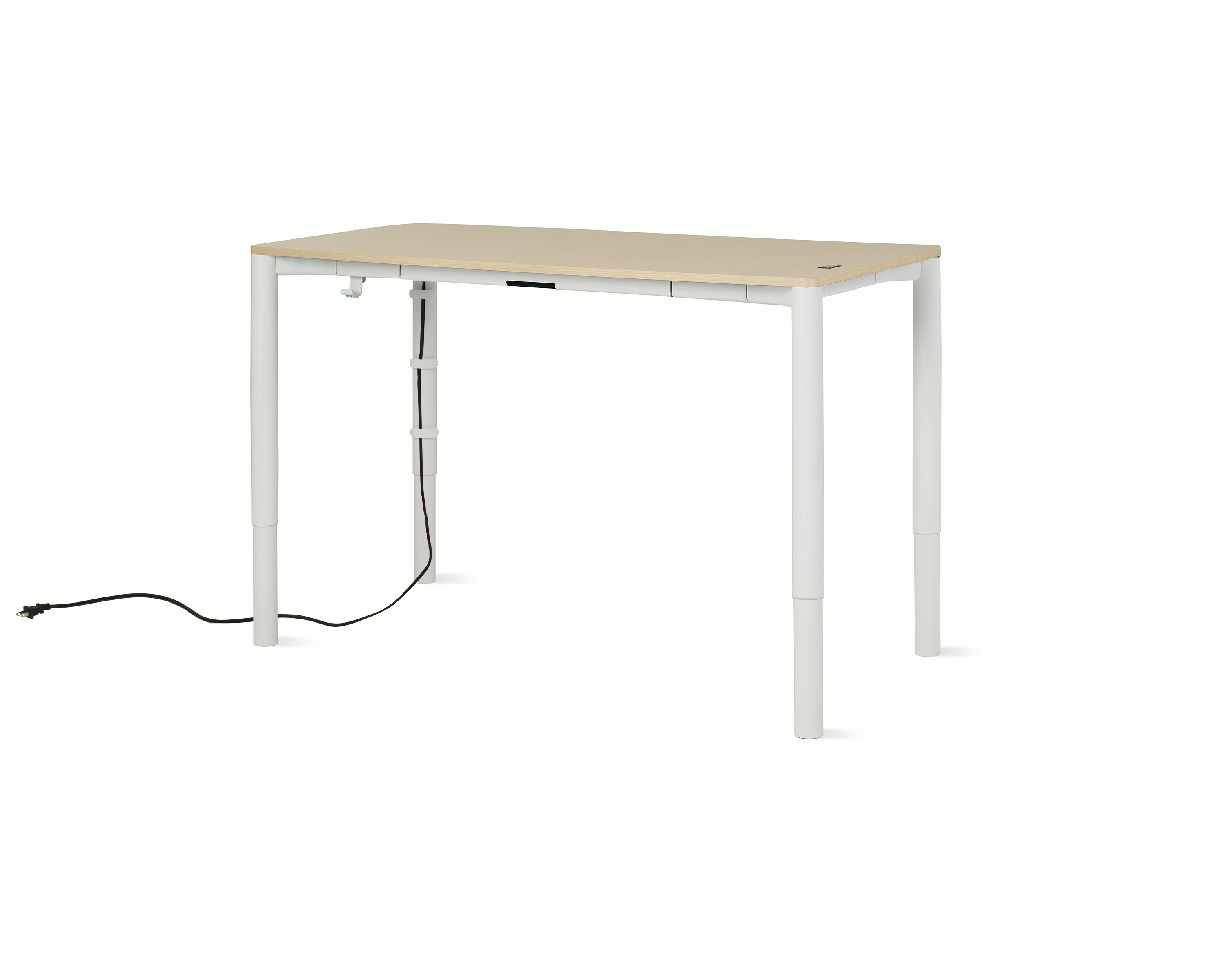 Spout S2S Table - 30" x 60"",  Veneer Clear on Ash,  Studio White,  Without Cable Tray,  With Storage Drawer,  Standard Height"