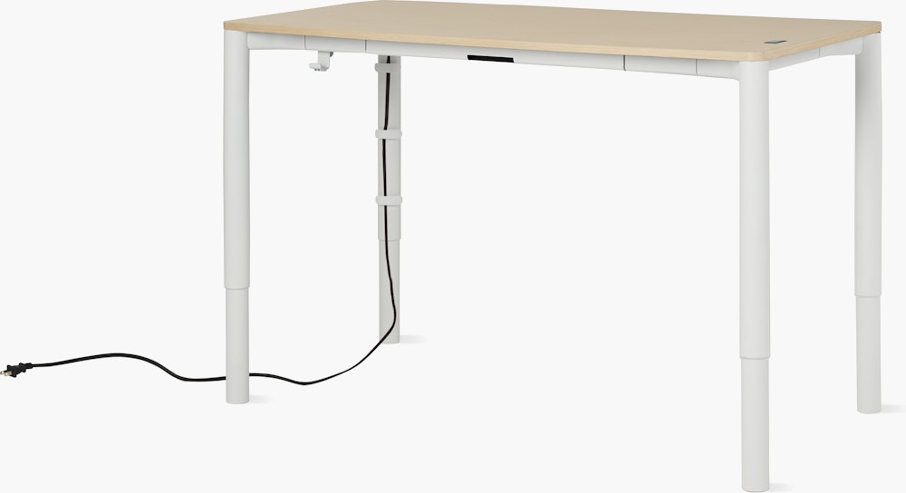 Spout S2S Table - 30" x 60"",  Veneer Clear on Ash,  Studio White,  Without Cable Tray,  With Storage Drawer,  Standard Height"