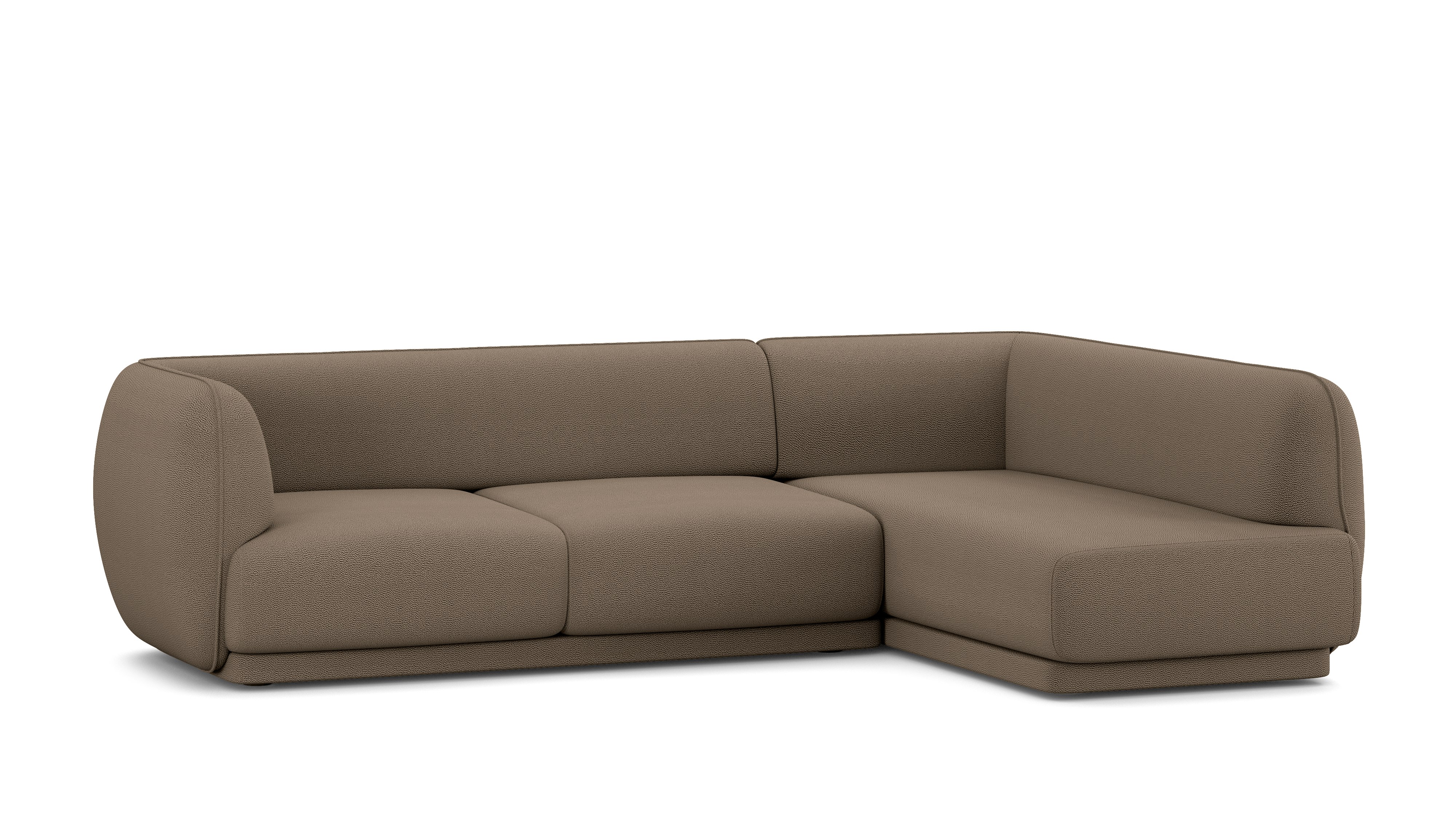 A Meris Sectional Chaise in Brown viewed from an angle.
