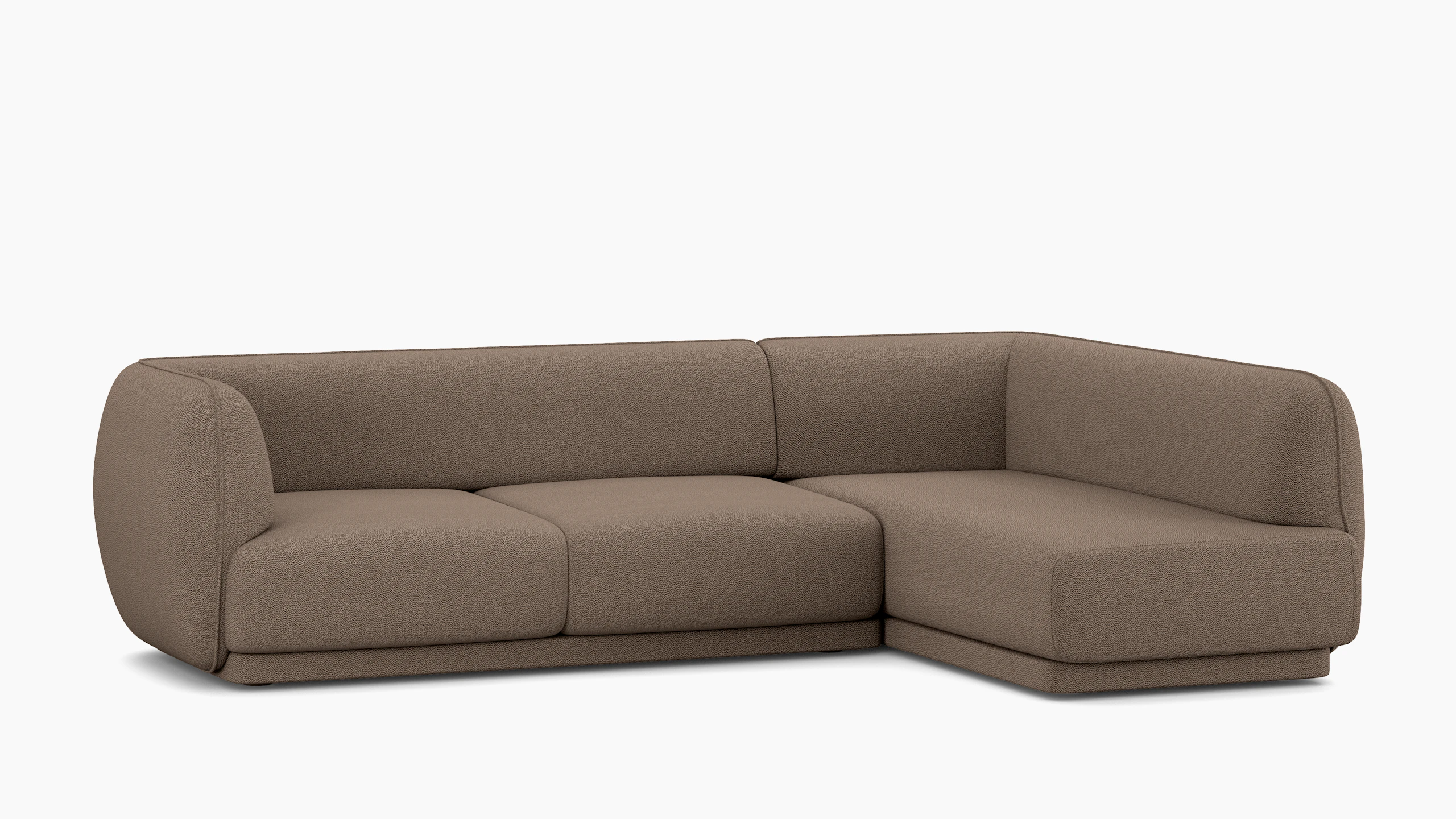 A Meris Sectional Chaise in Brown viewed from an angle.