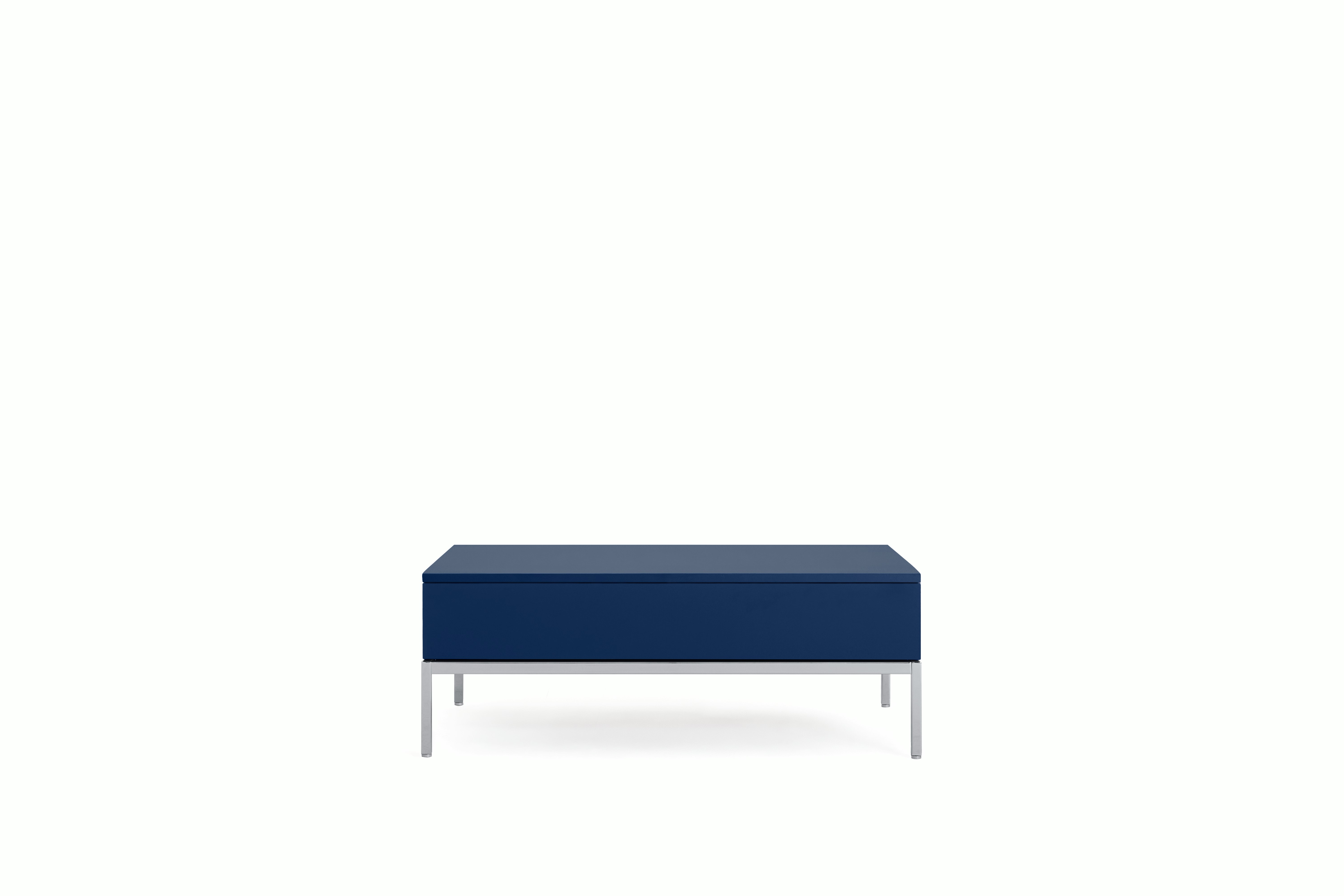A Knoll Chermayeff Coffee Table in Iris Lacquer viewed from the front.