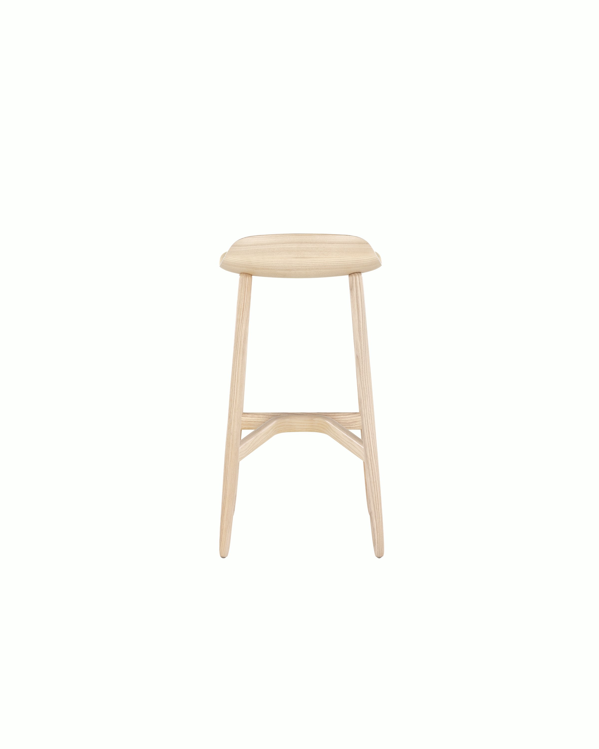Crosshatch Stool with a light Ash finish, viewed from the front.