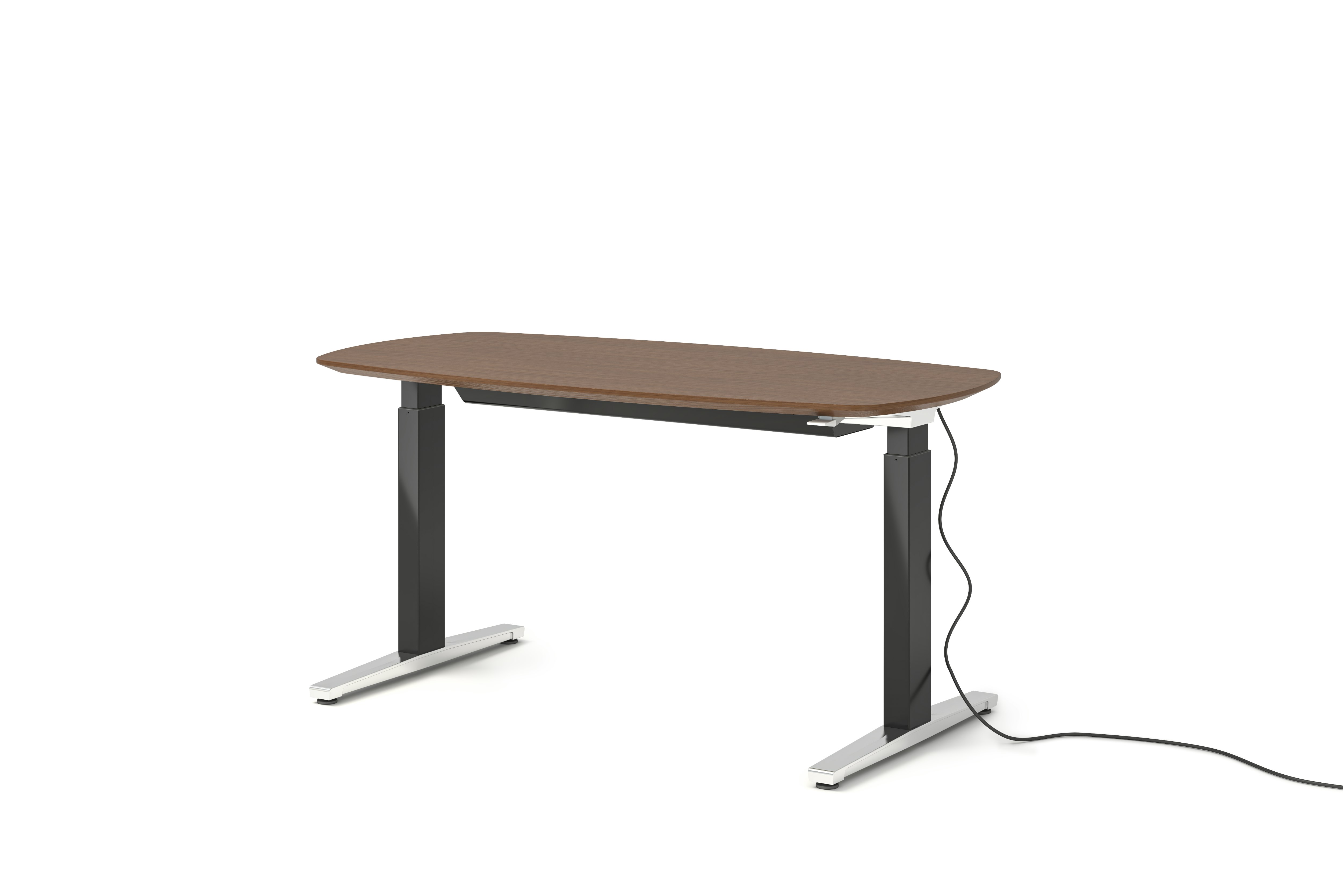 Renew Executive S2S Desk 29x58, Veneer Walnut, Graphite Satin / Polished Aluminum, Integrated Cord Management, Standard Power