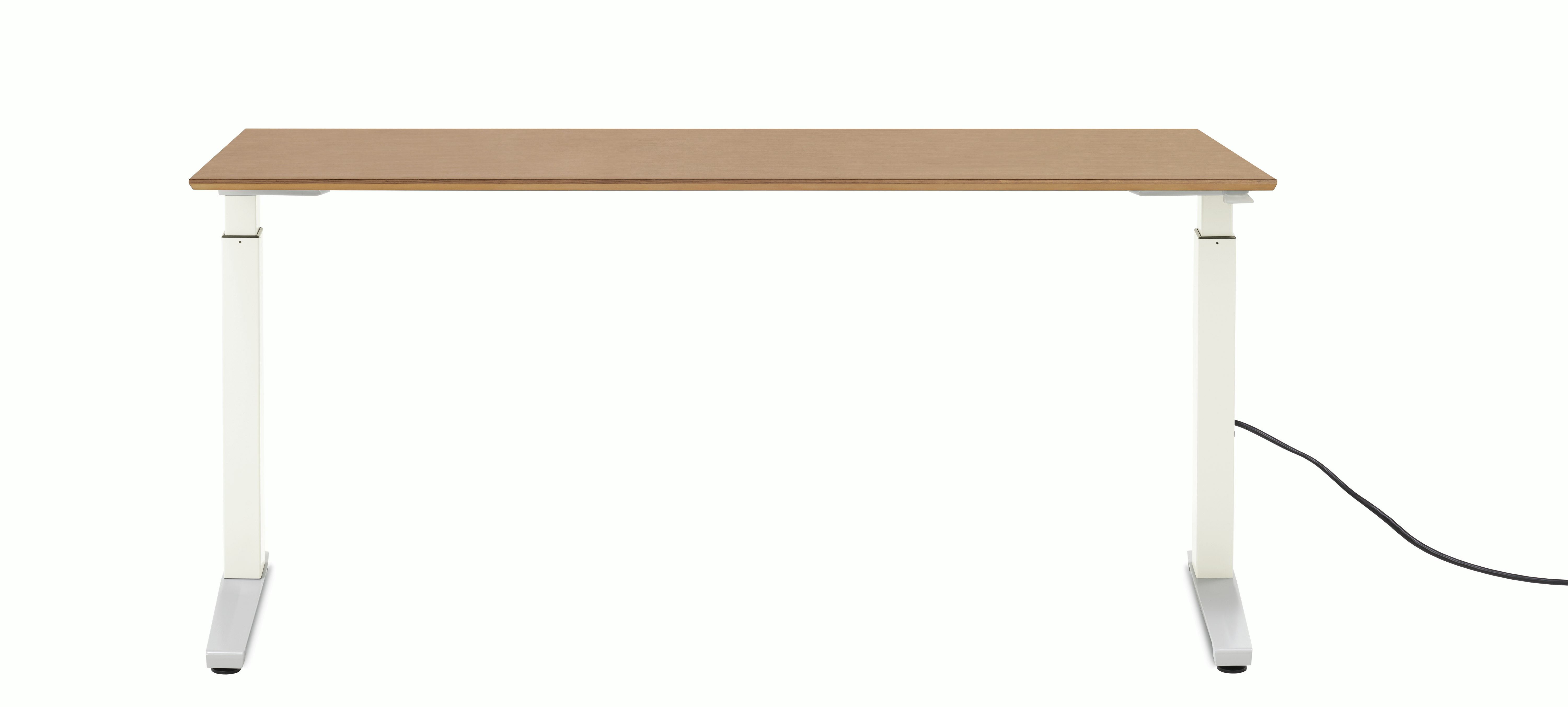 Renew Sit-To-Stand Desk - 29x58,  Veneer Walnut,  White,  Polished Aluminum,  Standard Power