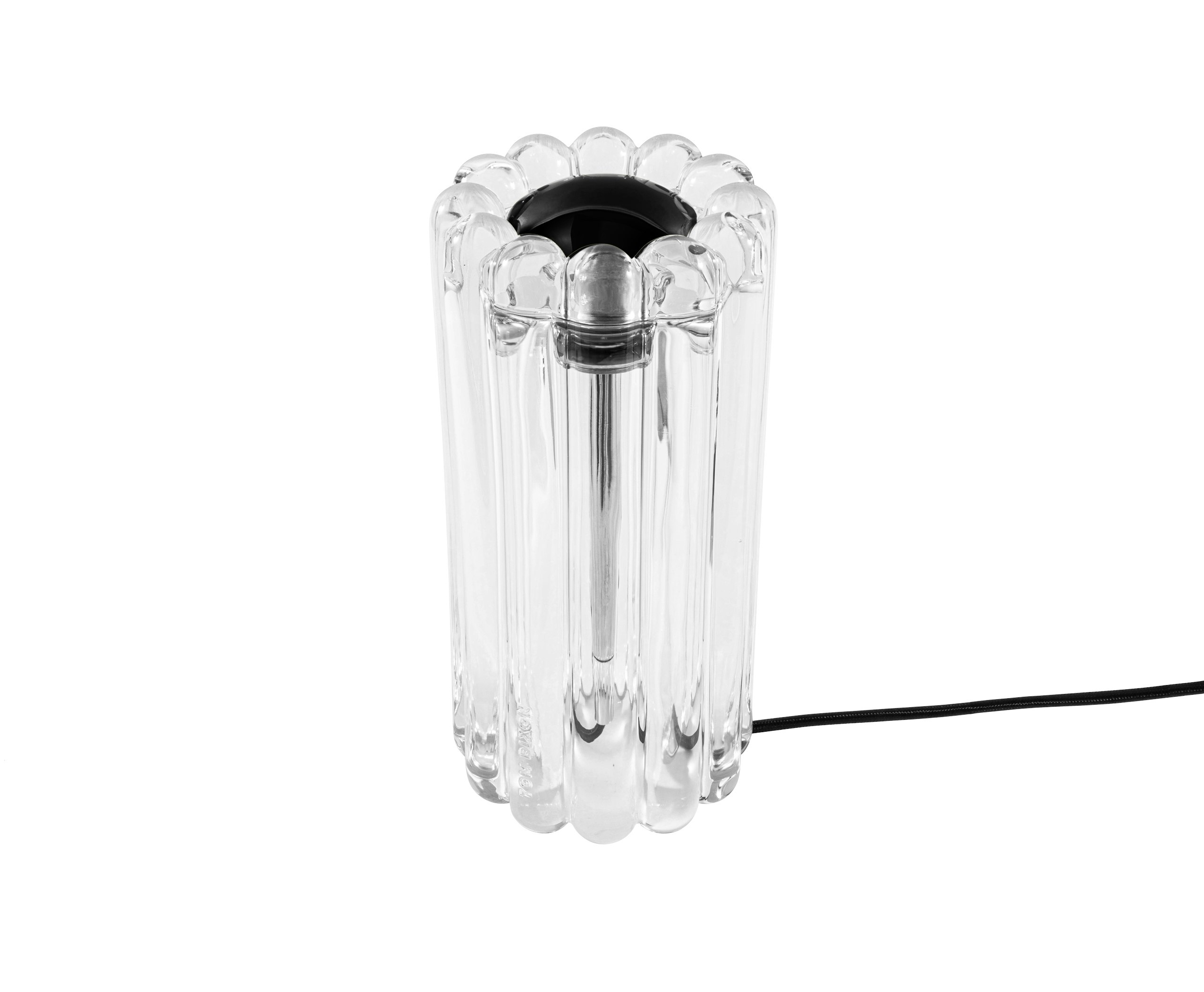 A Press Table Lamp in Clear Glass viewed from the front.