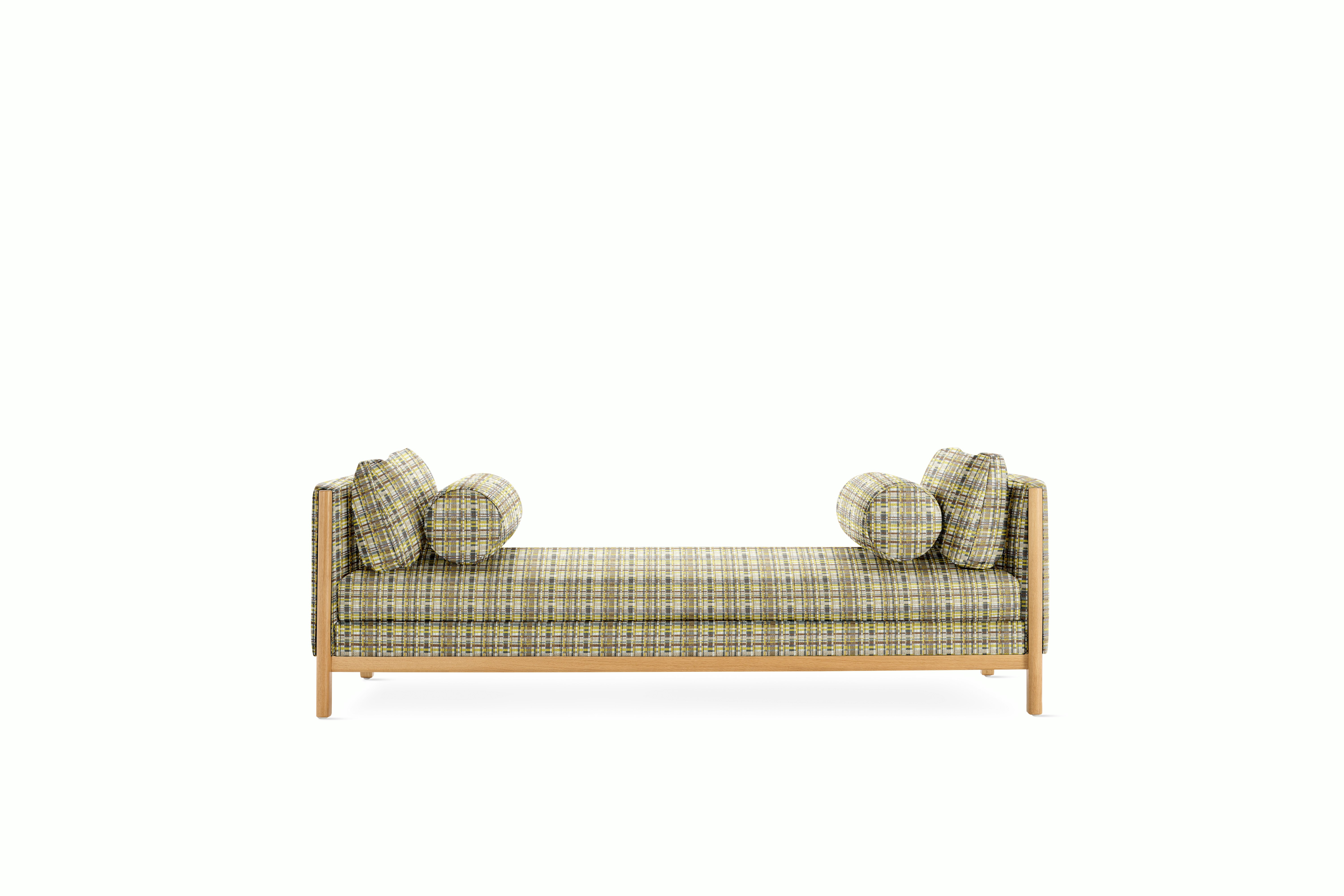 Emmy Chaise - With Bolsters,   Stepped Plaid,   Trail,   Oak