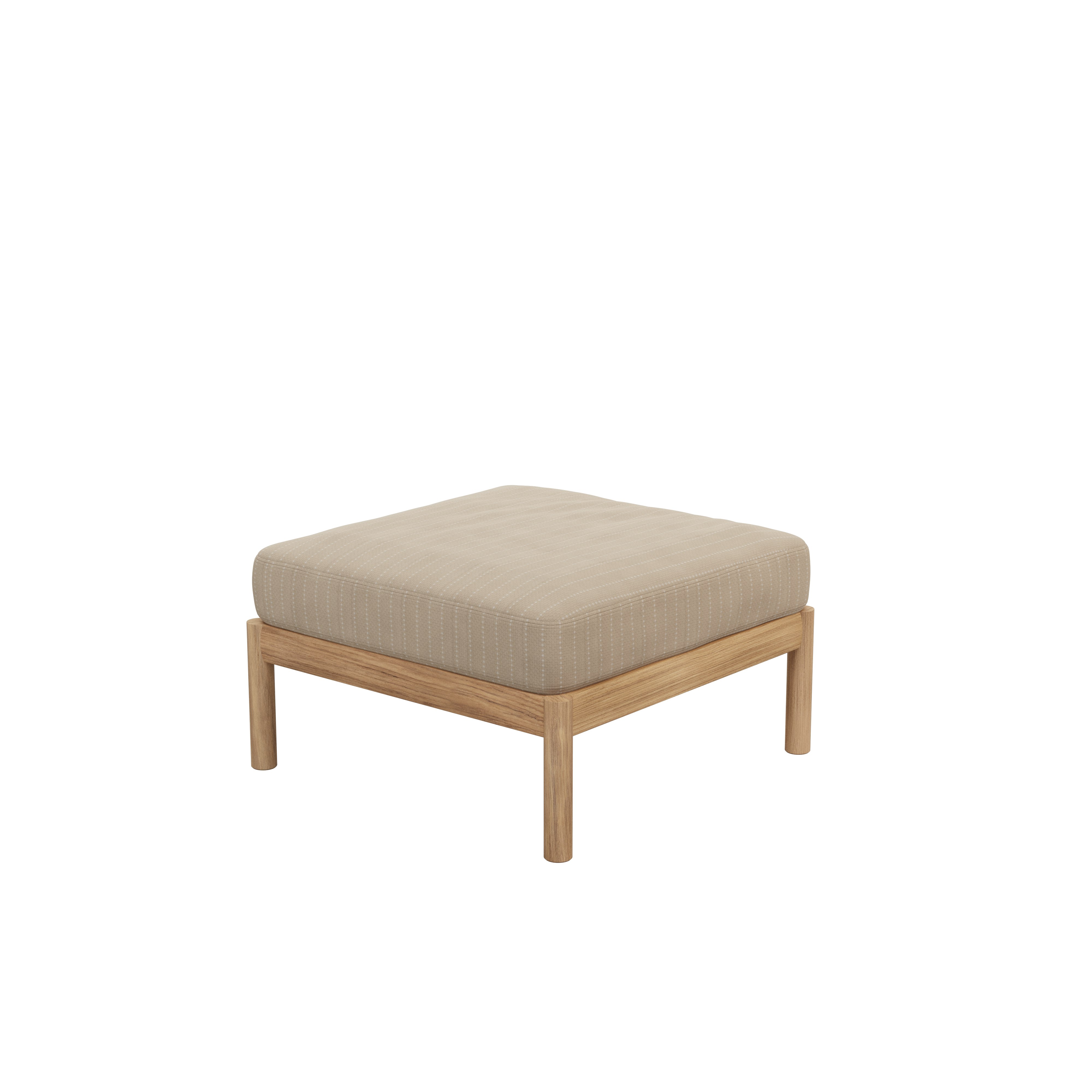 A Tradition Outdoor Pouf in Sand viewed from an angle.