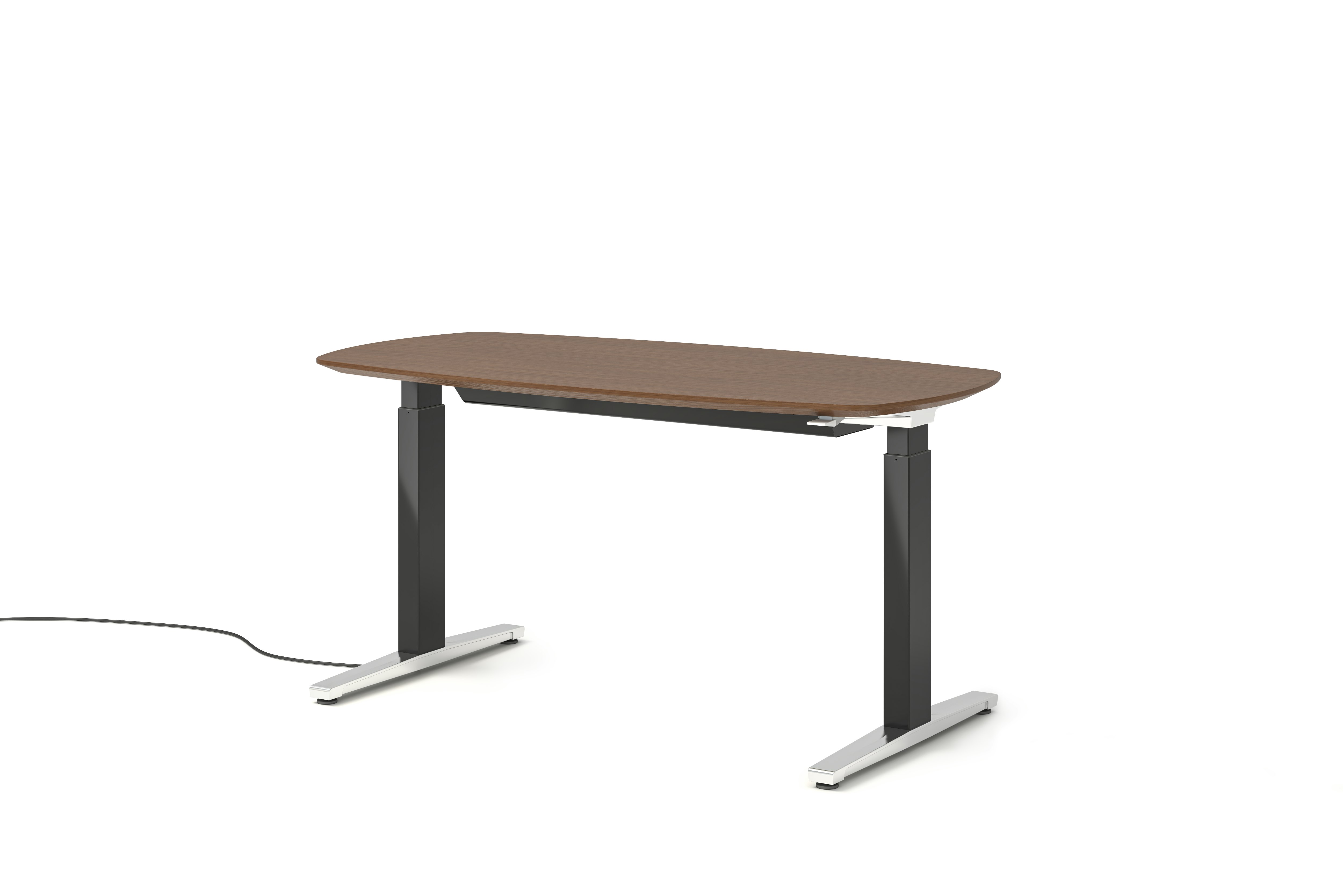 Renew Executive S2S Desk 29x58, Veneer Walnut, Graphite Satin / Polished Aluminum, Integrated Cord Management, Hidden Power