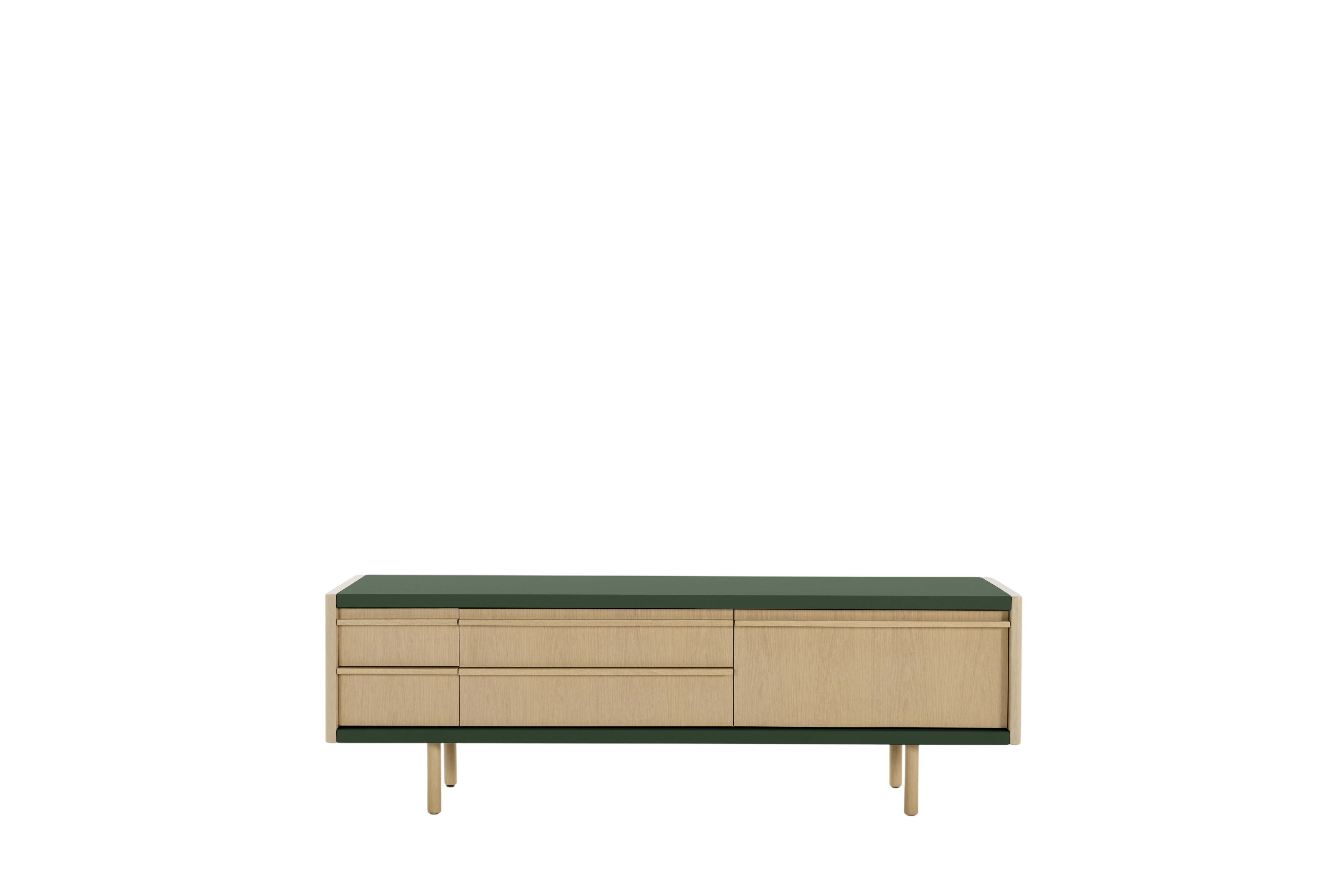 New Canaan Media Unit - Oak, Bristol Leather, British Green