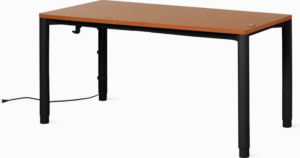 Spout S2S Table - 30" x 60"",  Veneer Walnut,  Ultra Black,  With Cable Tray,  With Storage Drawer,  Standard Height"