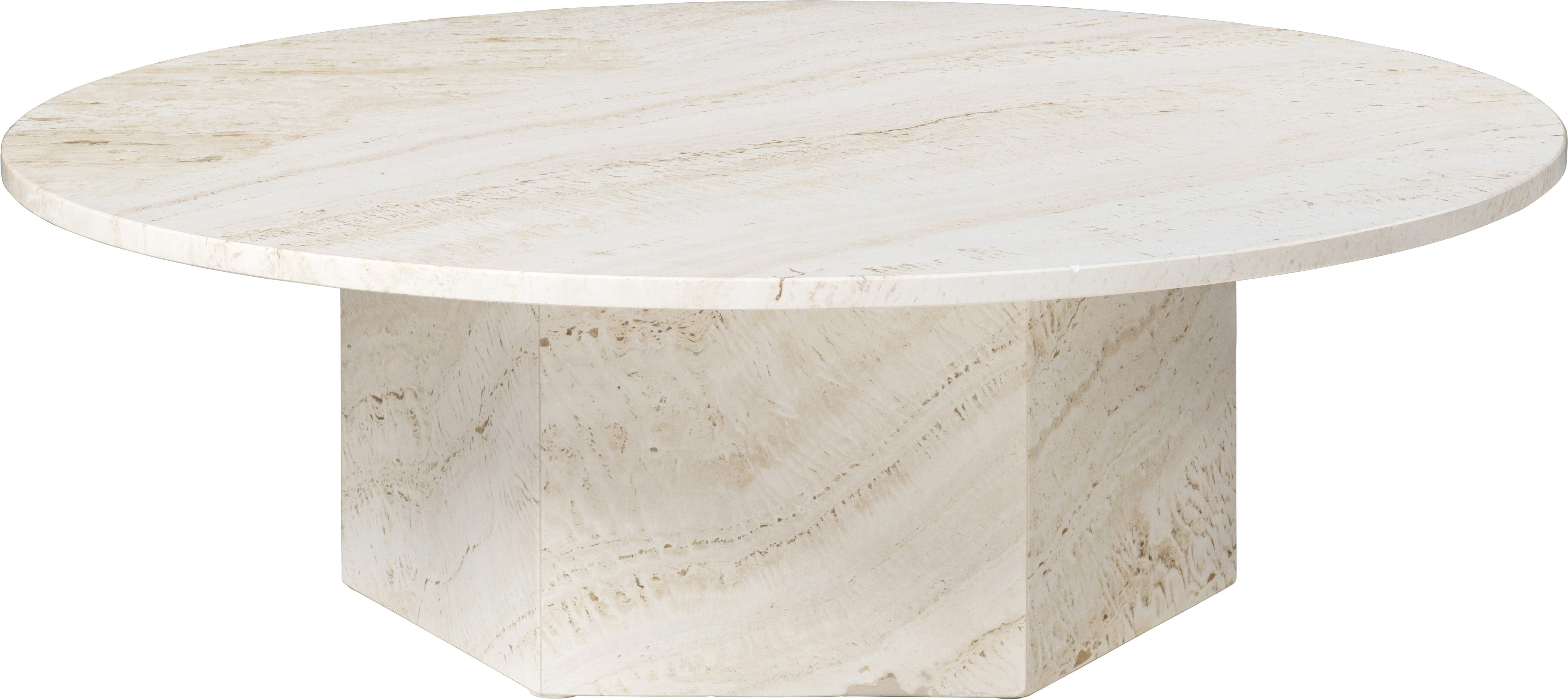 A Epic Coffee Table in Travertine, Neutral White viewed from the front.