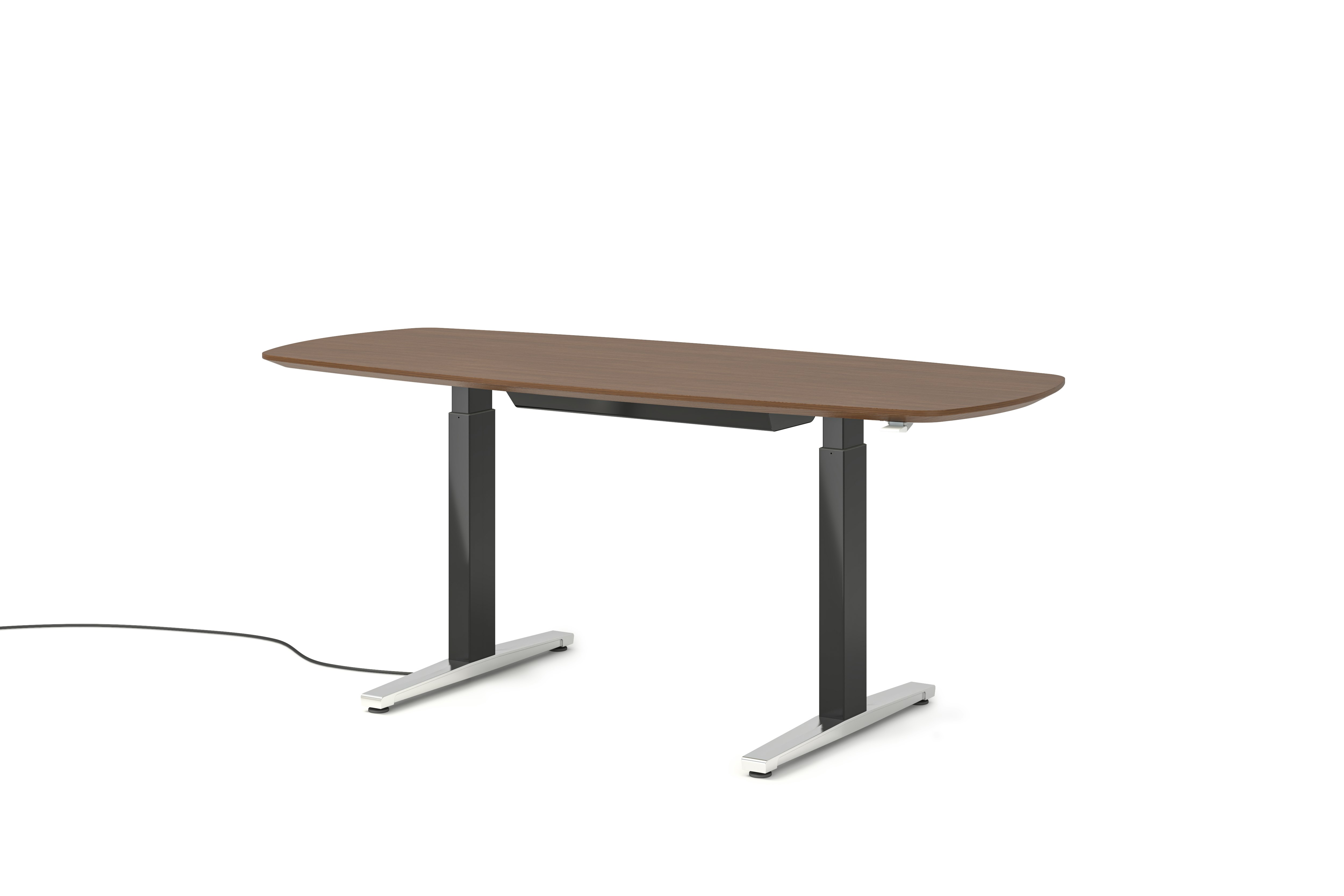 Renew Executive S2S Desk (KIT) - 30in x 72in, Veneer Walnut, Graphite Satin / Polished Aluminum, Integrated Cord Management, Hidden Power, Standard, T Leg
