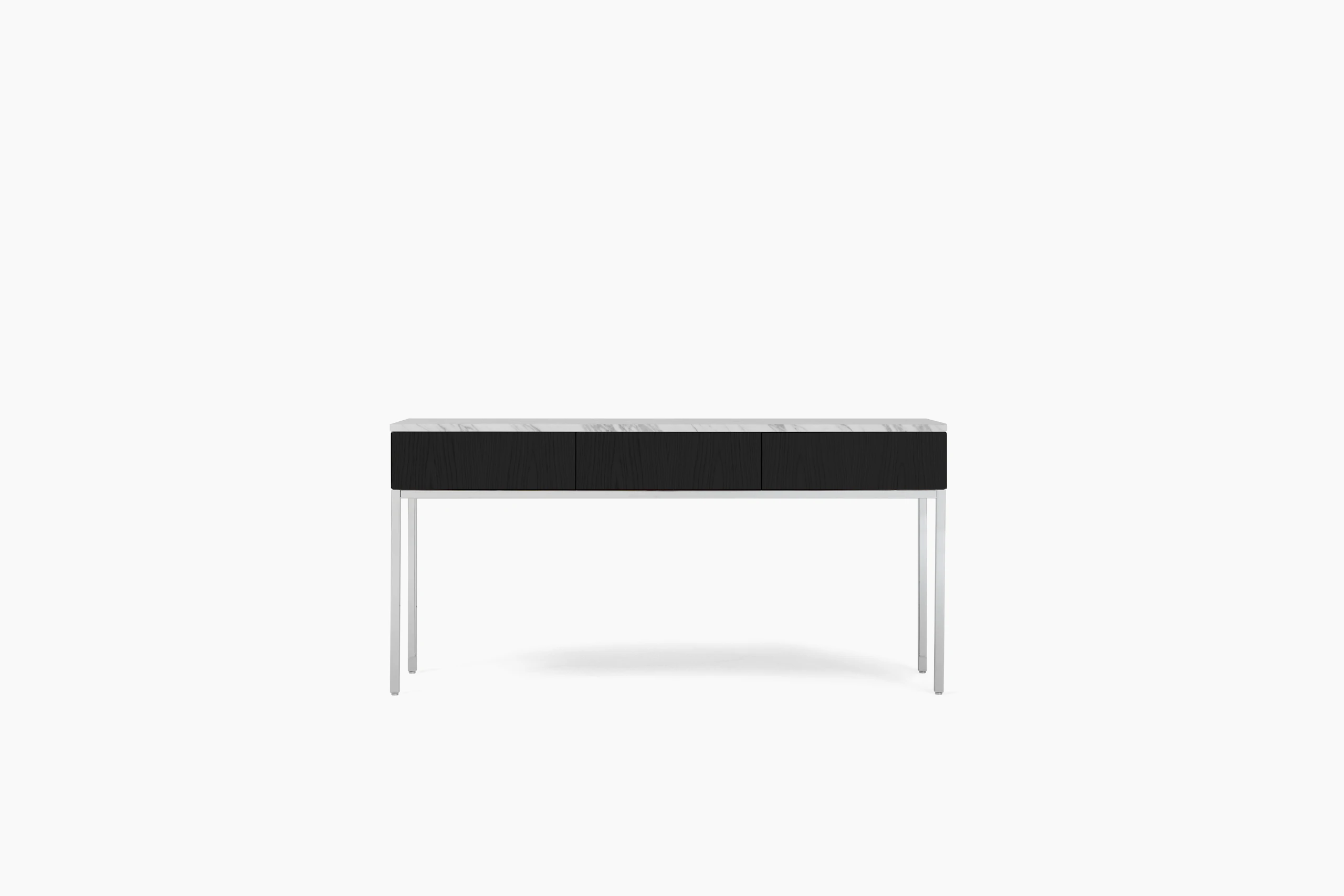 A Knoll Chermayeff Console Table in Ebony, Carrara Satin Coated Marble viewed from the front.