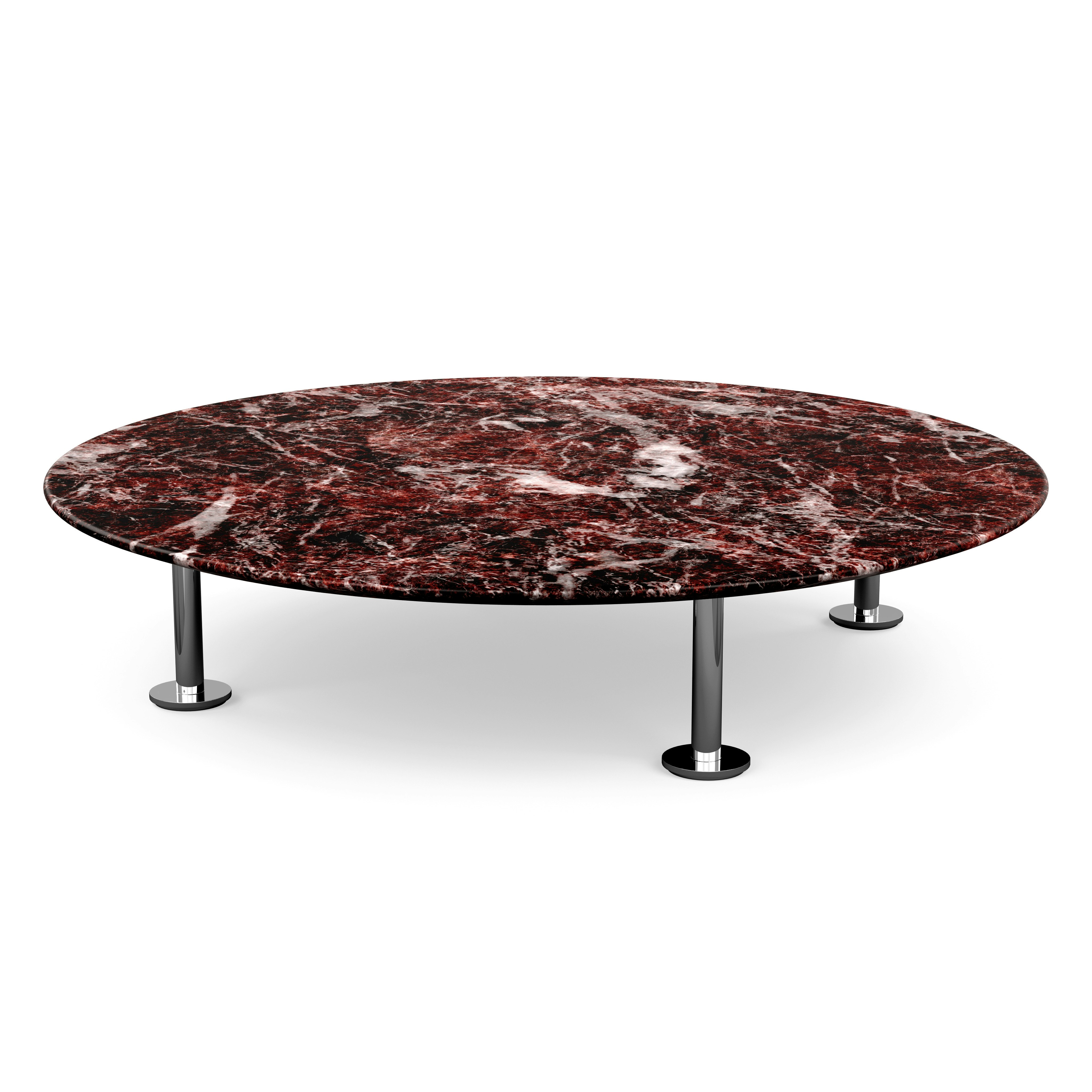 Grasshopper Coffee Table - Marble, Satin Rosso Rubino, Polished Chrome