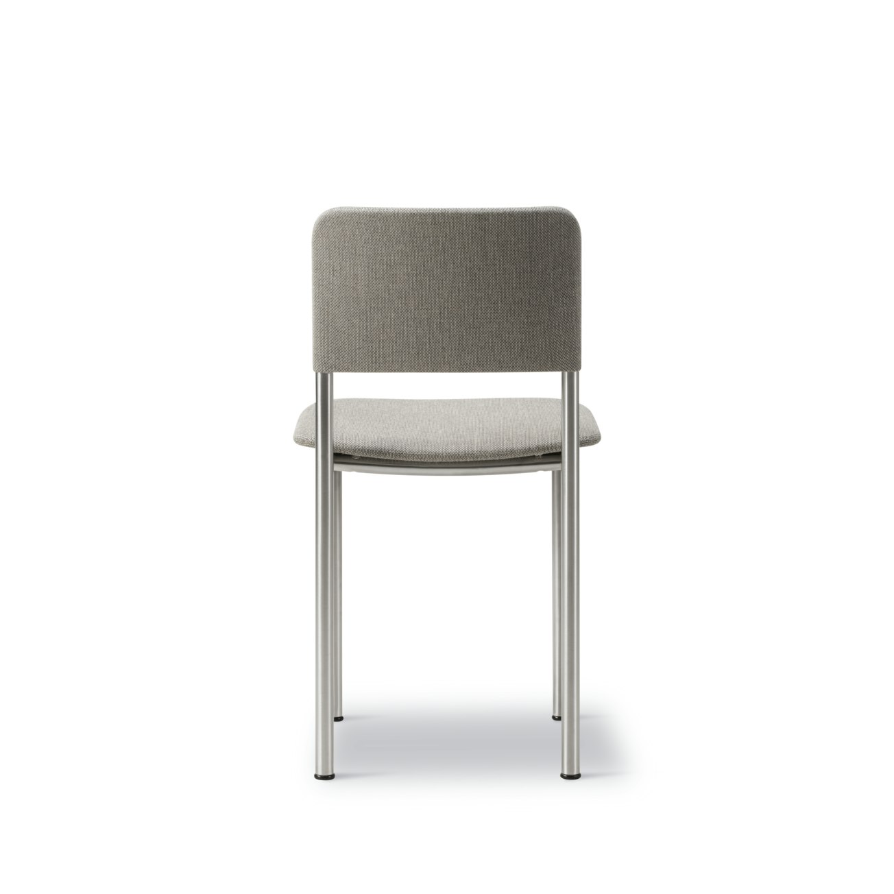 A Plan Side Chair in Brushed Steel viewed from behind.