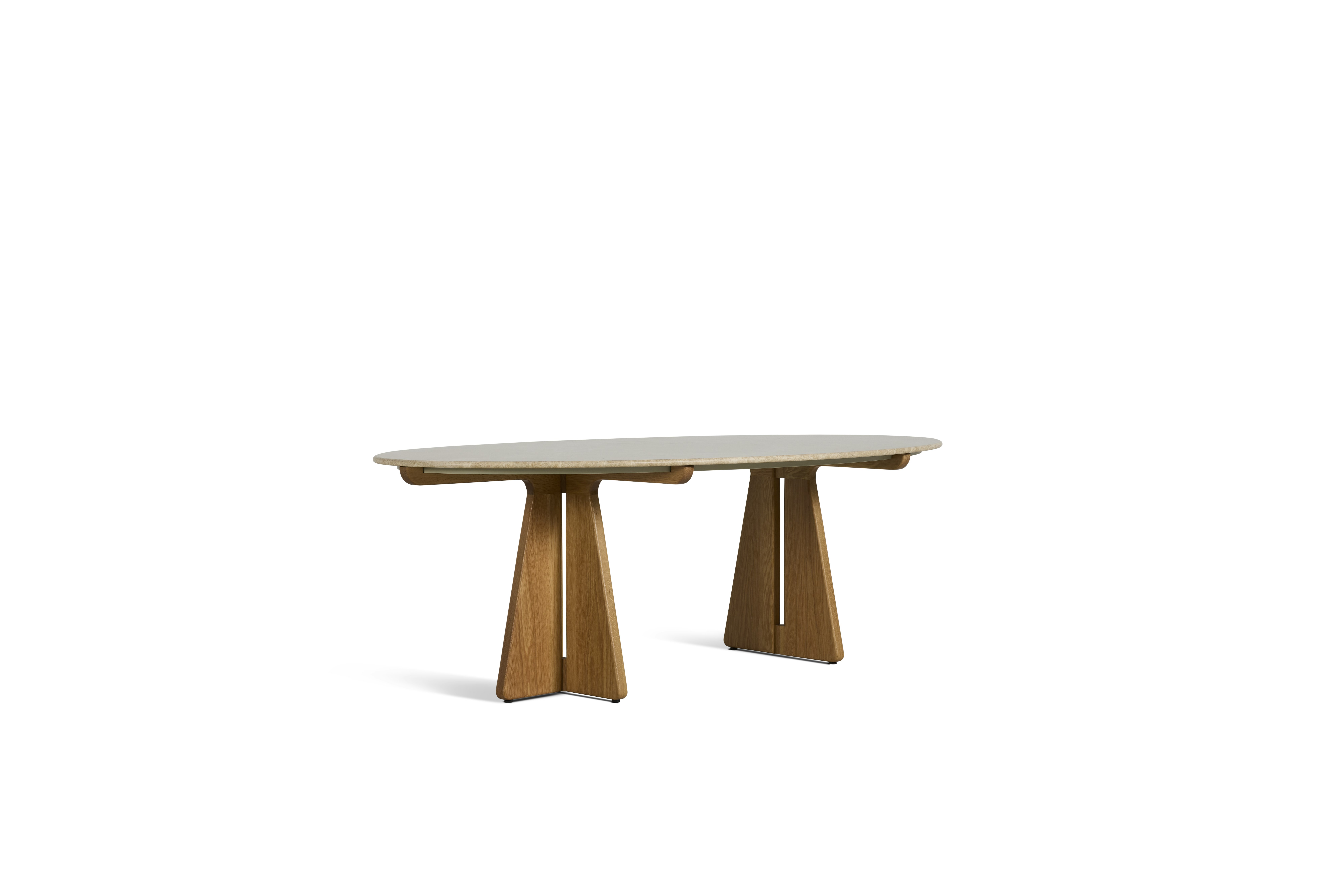 Pinna Dining Table - Oval, 90 Inch, Emperador Light, White Oak