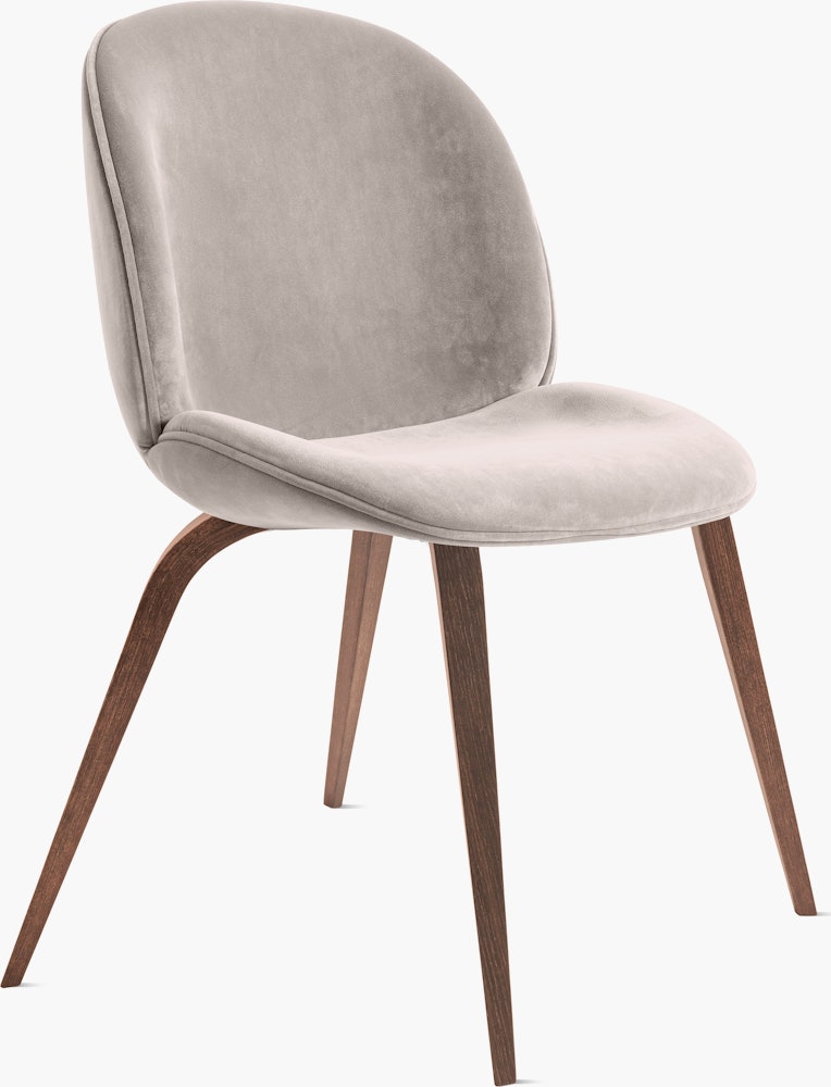 Beetle Side Chair - side chair,  velvet,  cream,  walnut