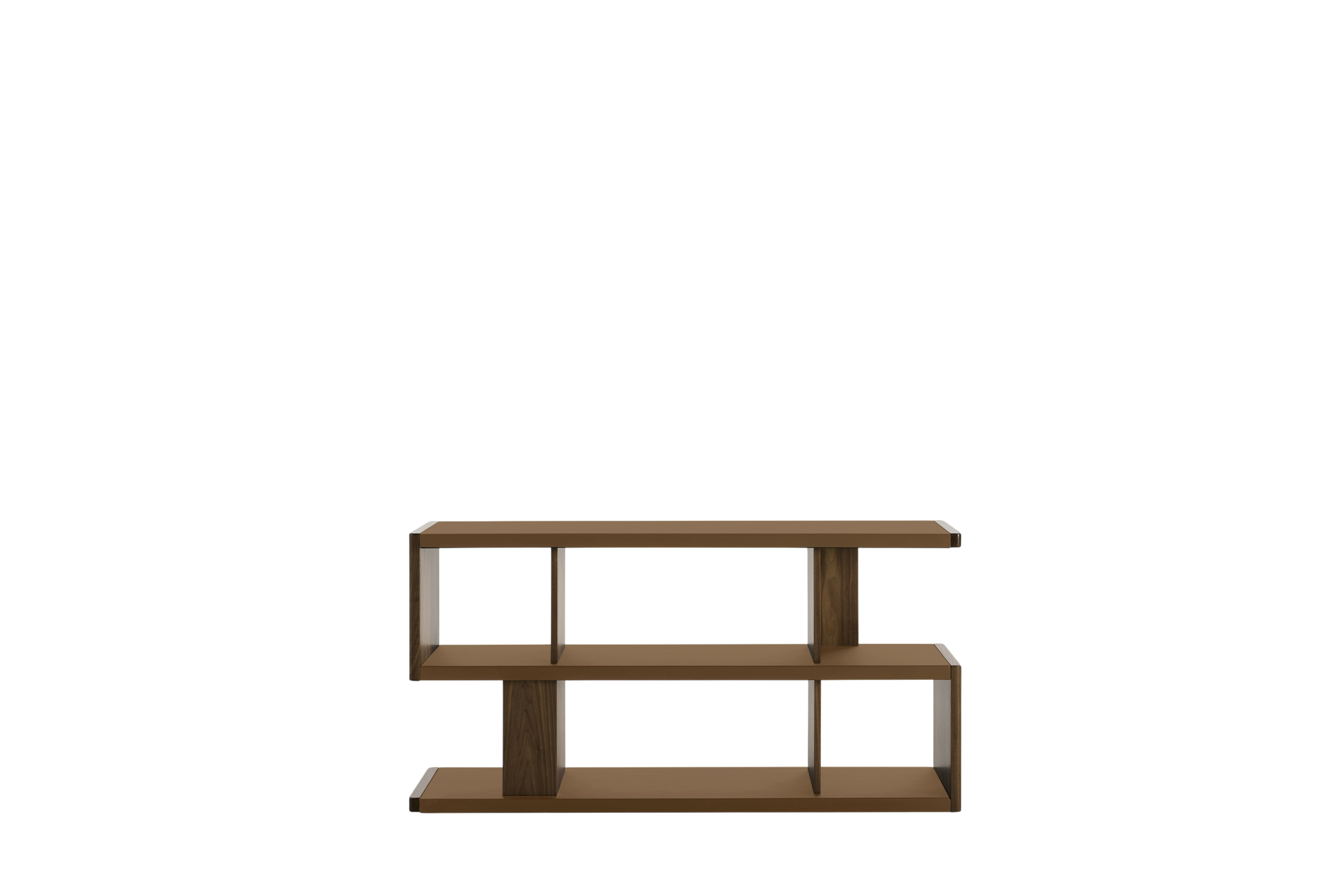 New Canaan Low Bookshelf - Walnut, Bristol Leather, Desert
