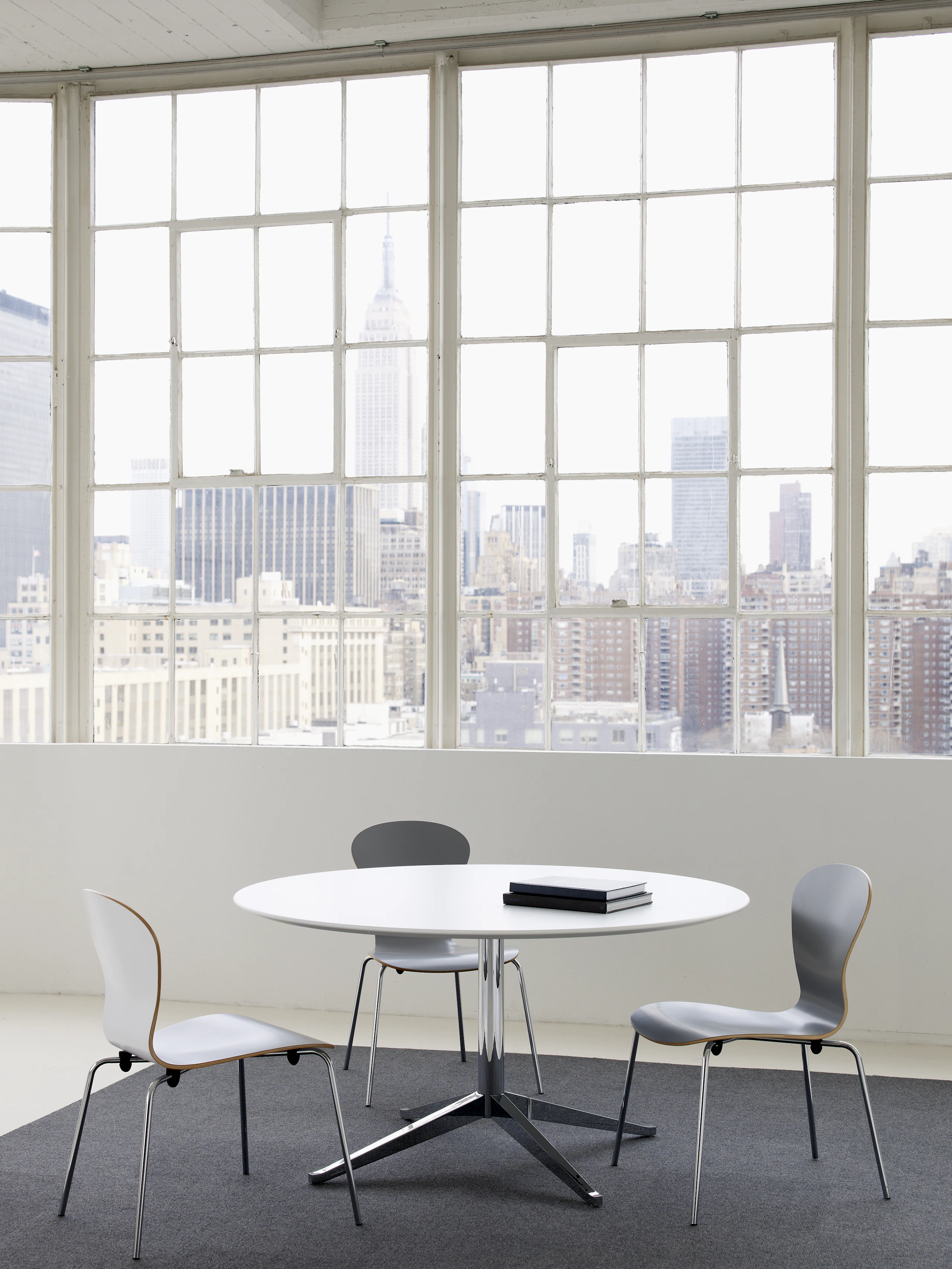 Florence Knoll Round Table Desk; Sprite Chair