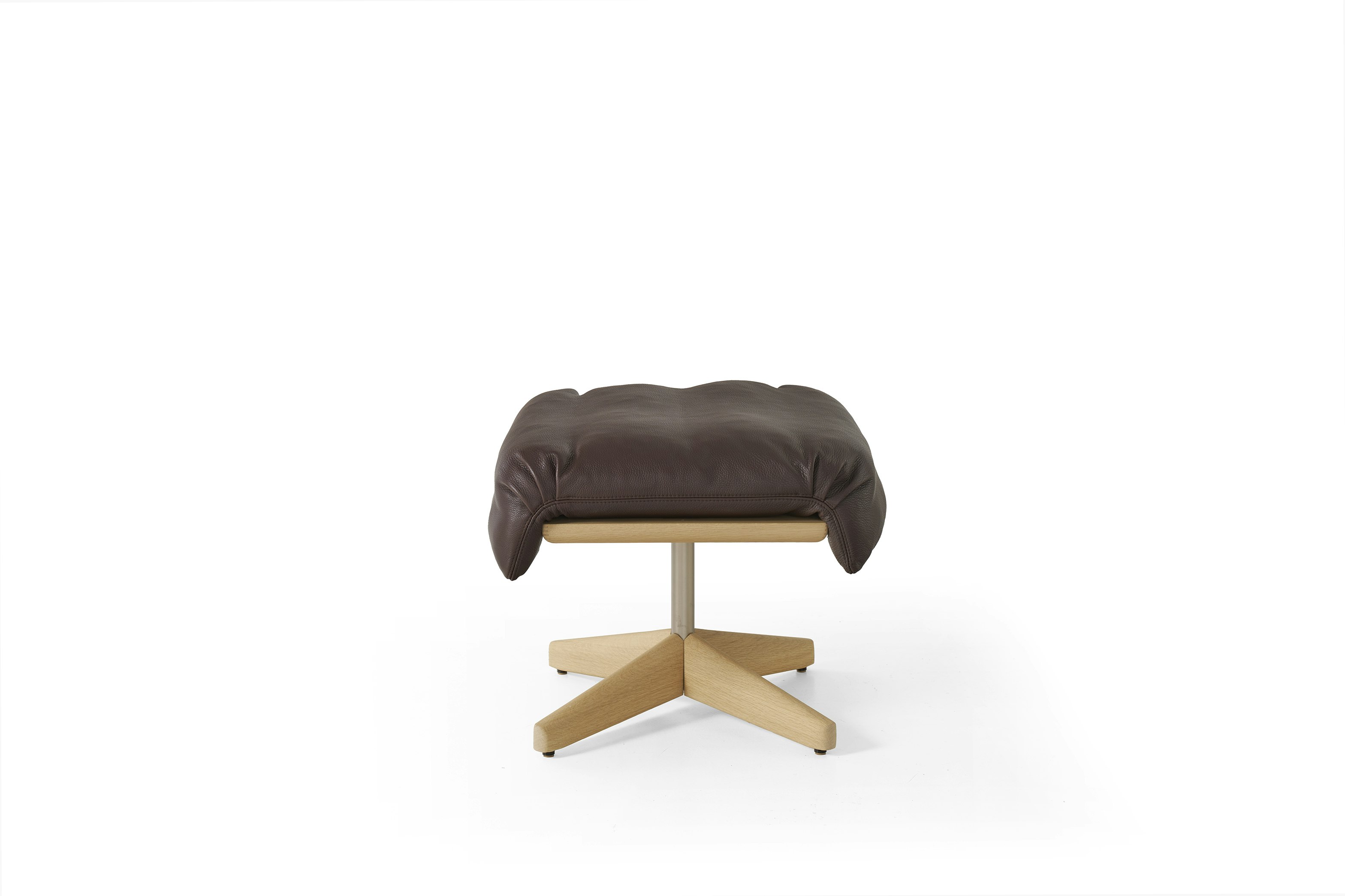 Ramus Ottoman - Comfort Leather, Chocolate, Oak, Satin Nickel