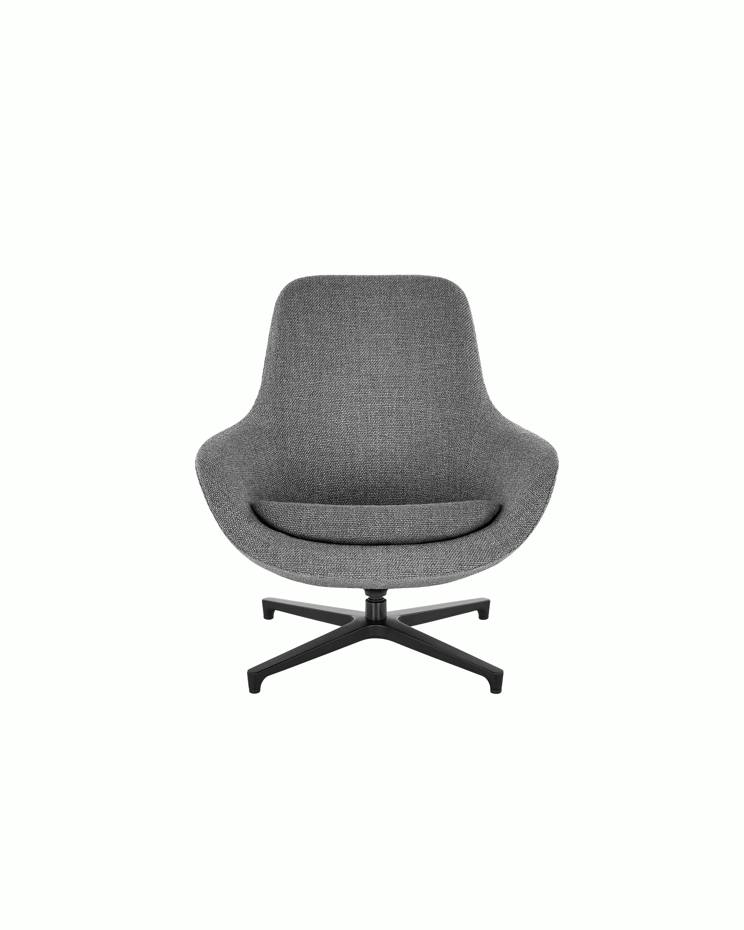 A gray Saiba Lounge Chair with a four-star swivel base, viewed from the front.