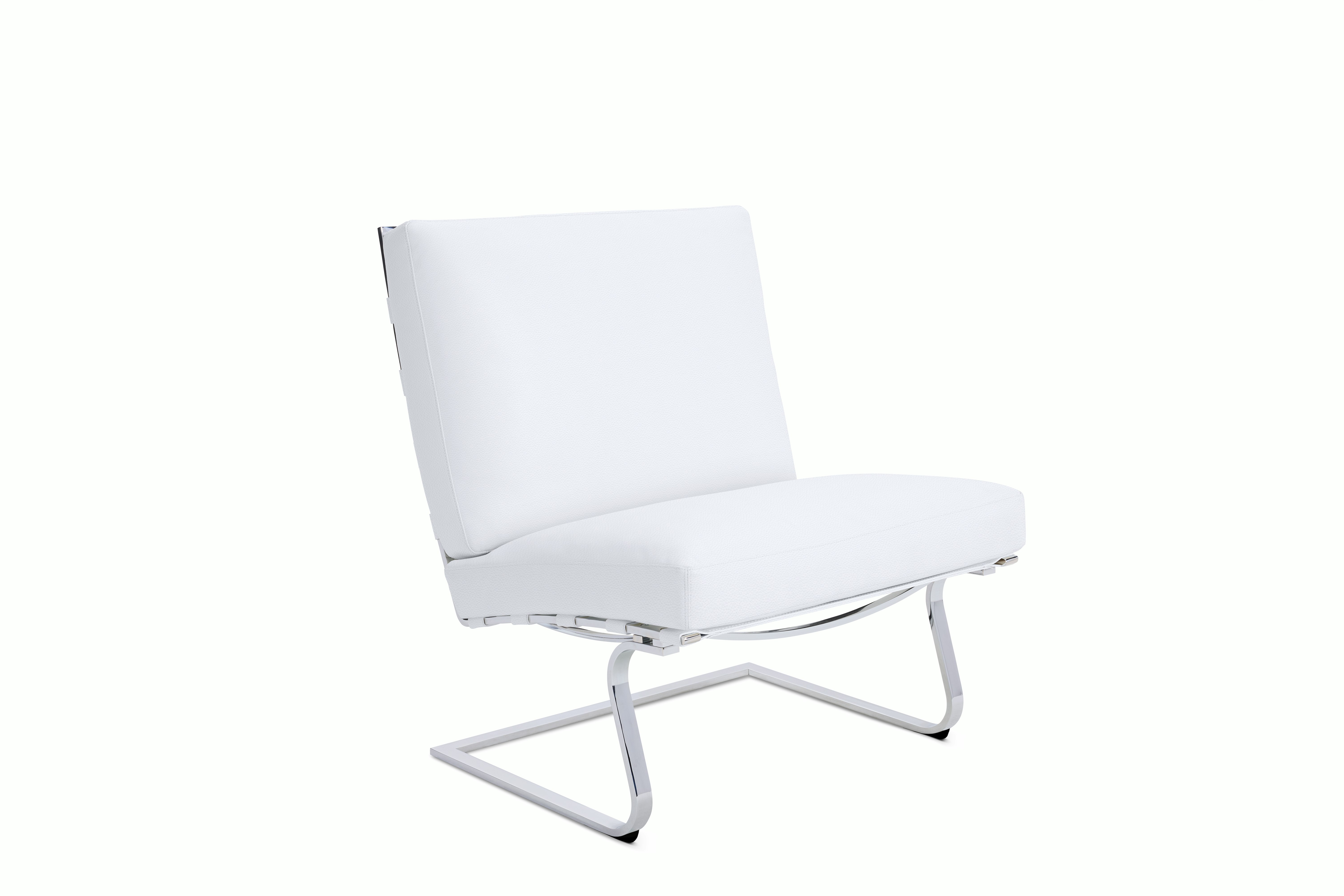 Tugendhat Chair in Sabrina Leather,  White with belting in Sabrina Leather,  White and chrome frame