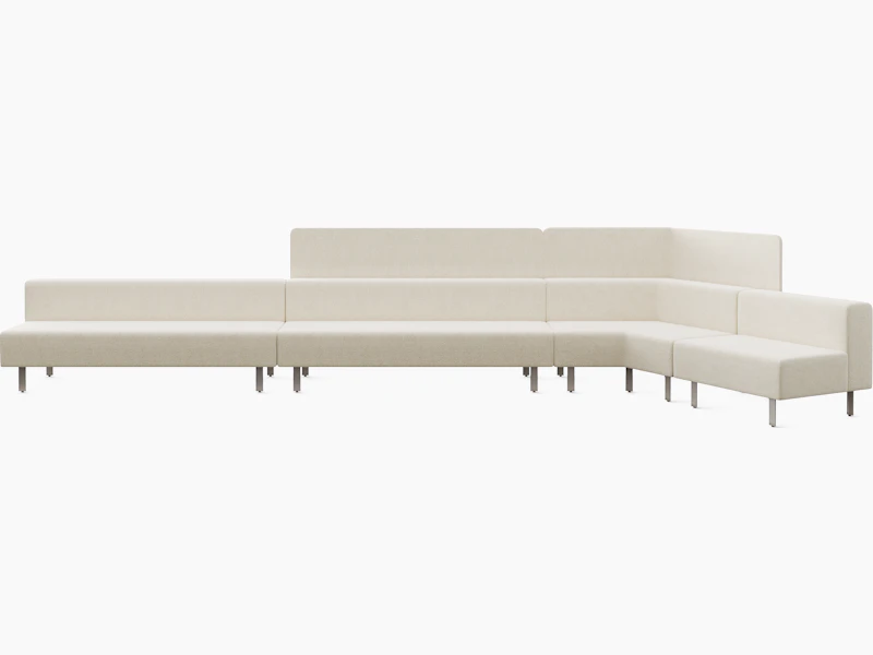 A white sweep rendering of a skyline lounge seating with privacy screens attached to the back of the seats.