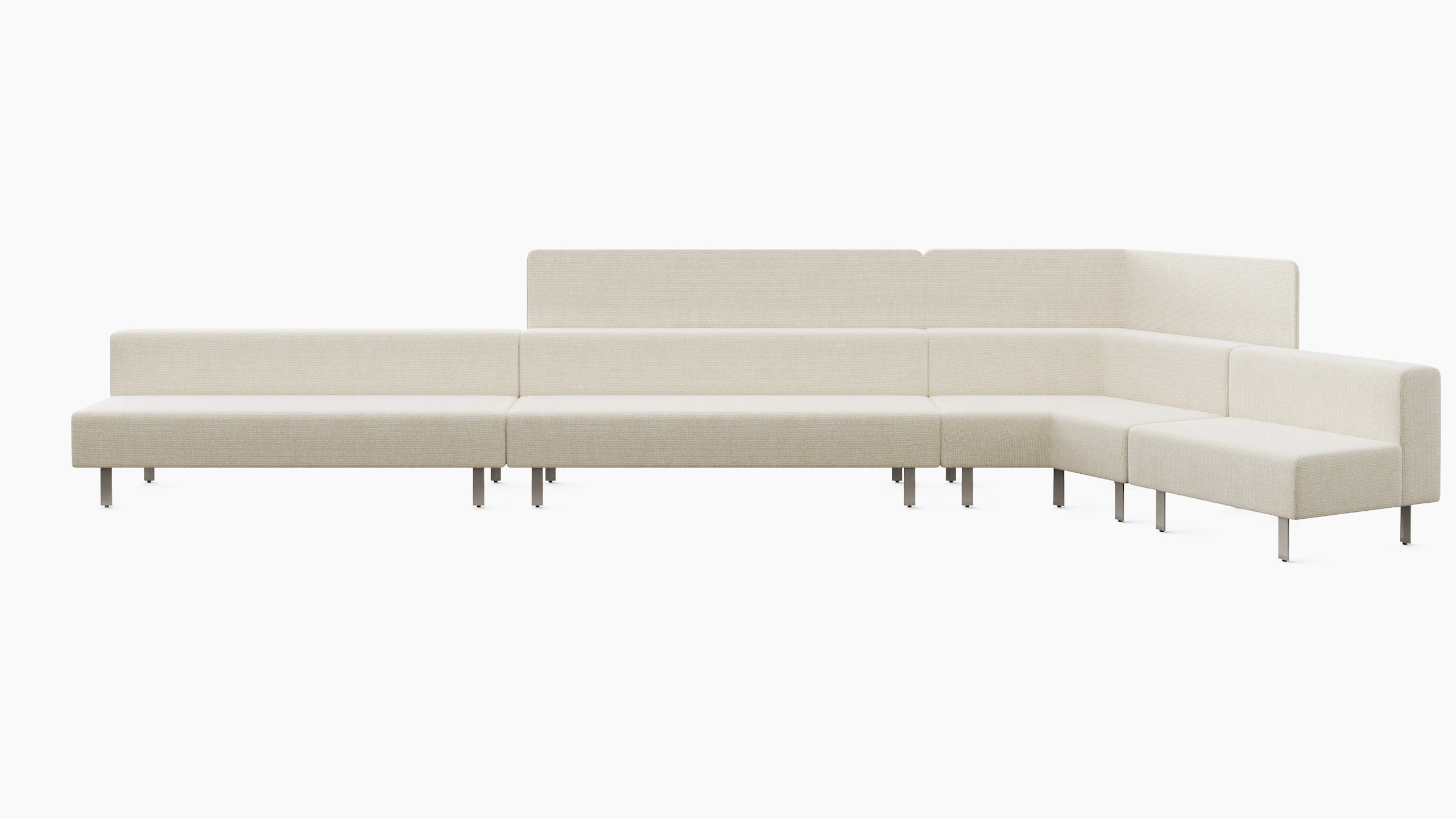 A white sweep rendering of a skyline lounge seating with privacy screens attached to the back of the seats.