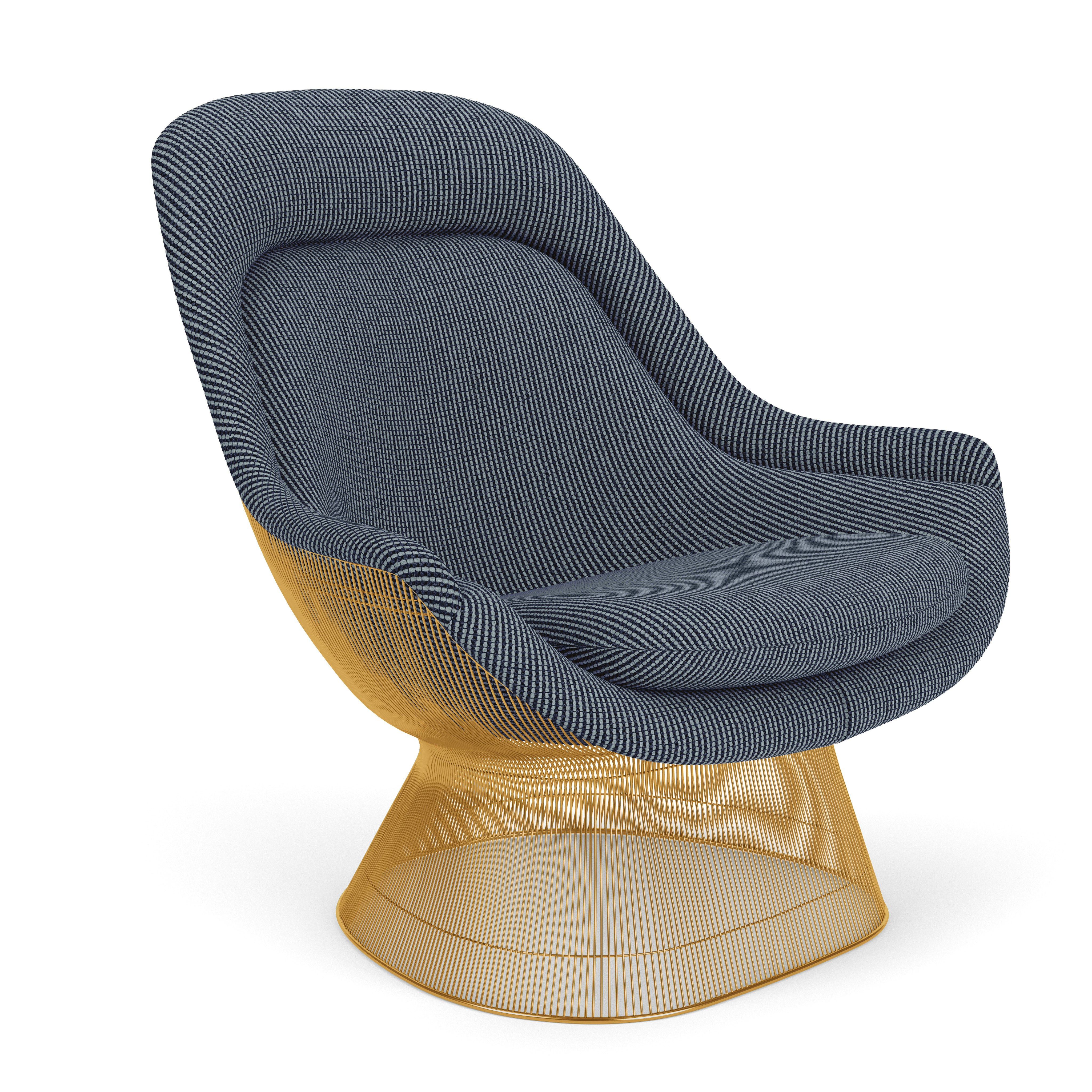 A Platner Easy Chair in Midnight Gold viewed from an angle.