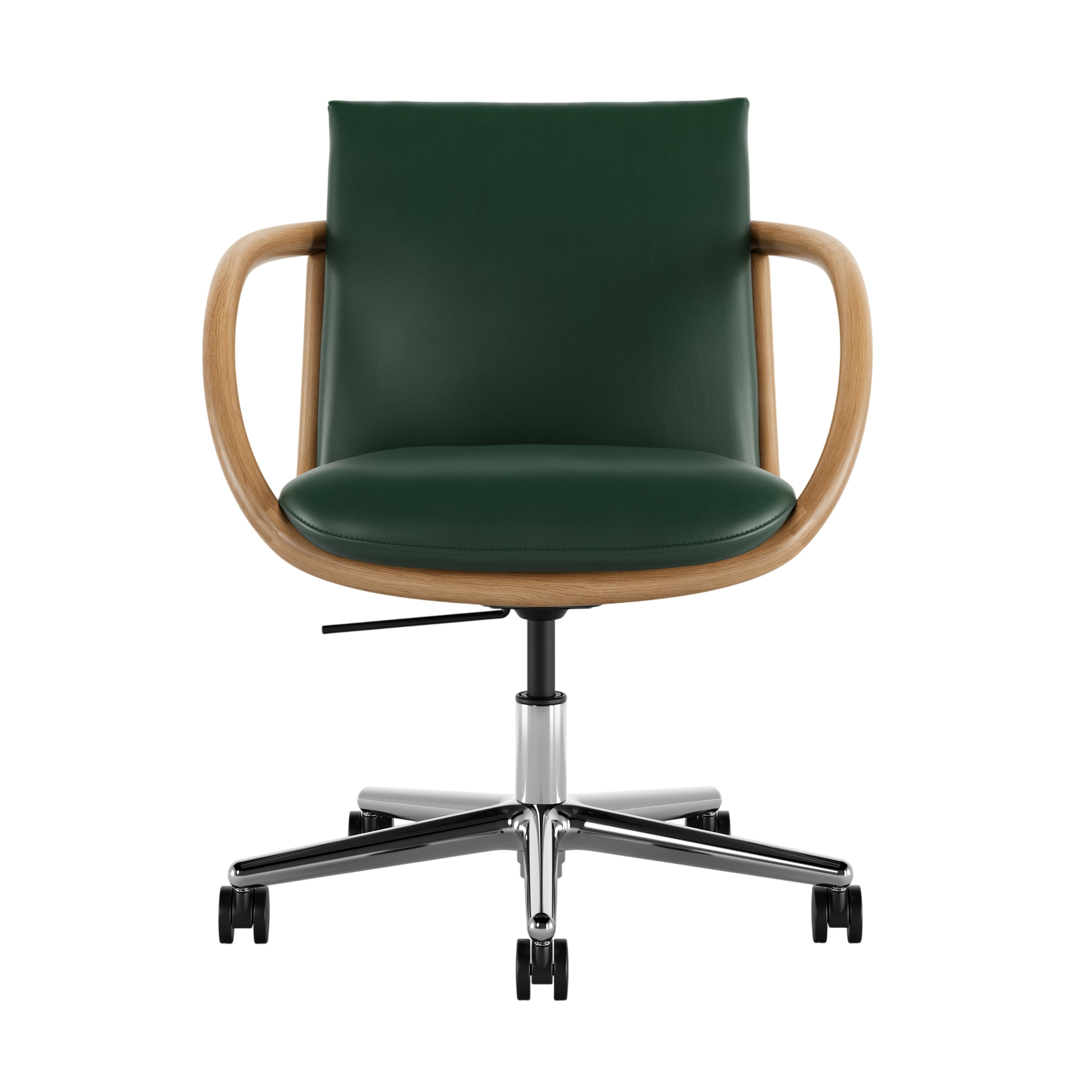Full Loop Task Chair - Bristol Leather British Green,  Oak,  Polished Aluminum