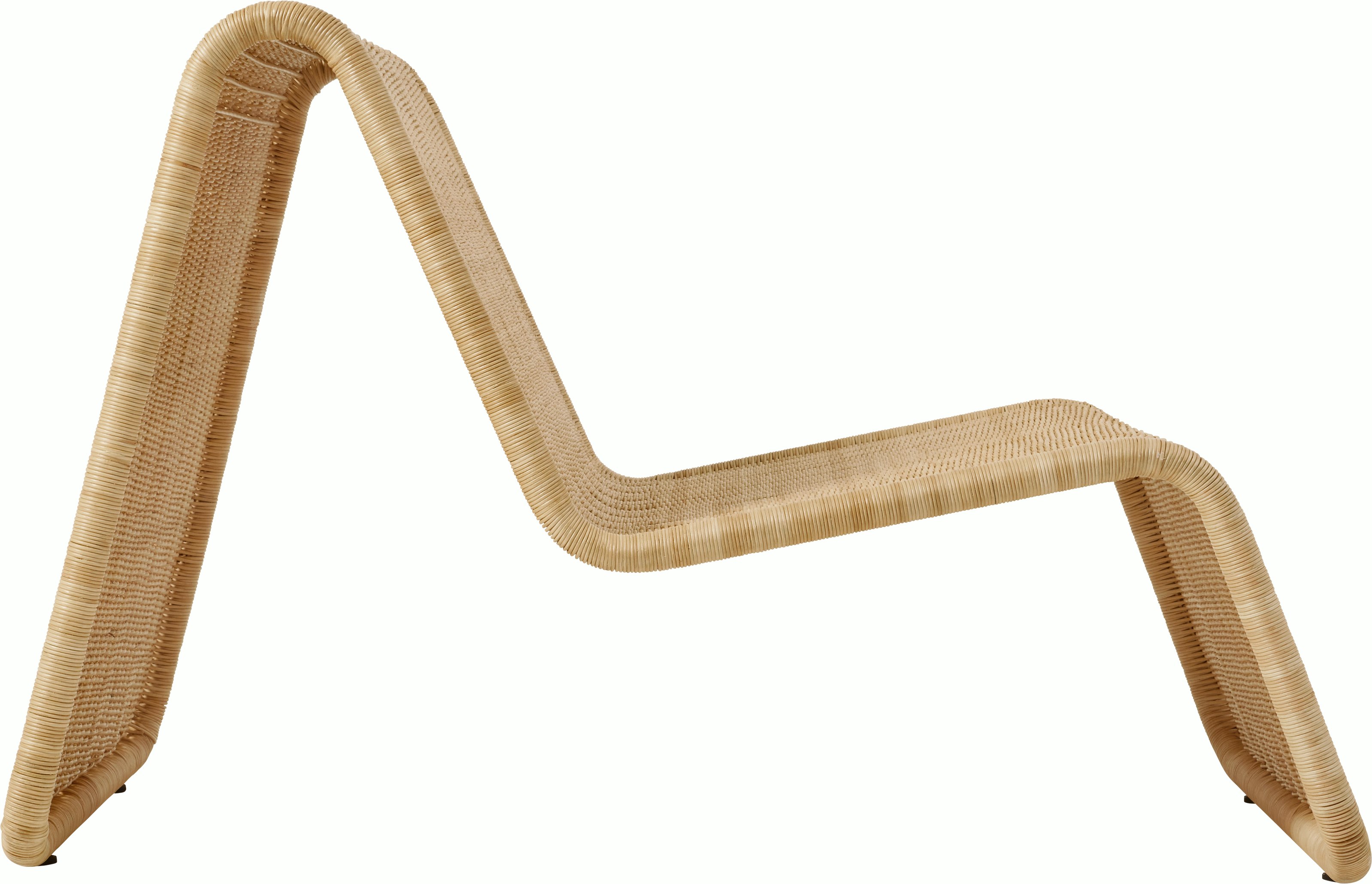 A P3 Lounge Chair in rattan viewed from the side.