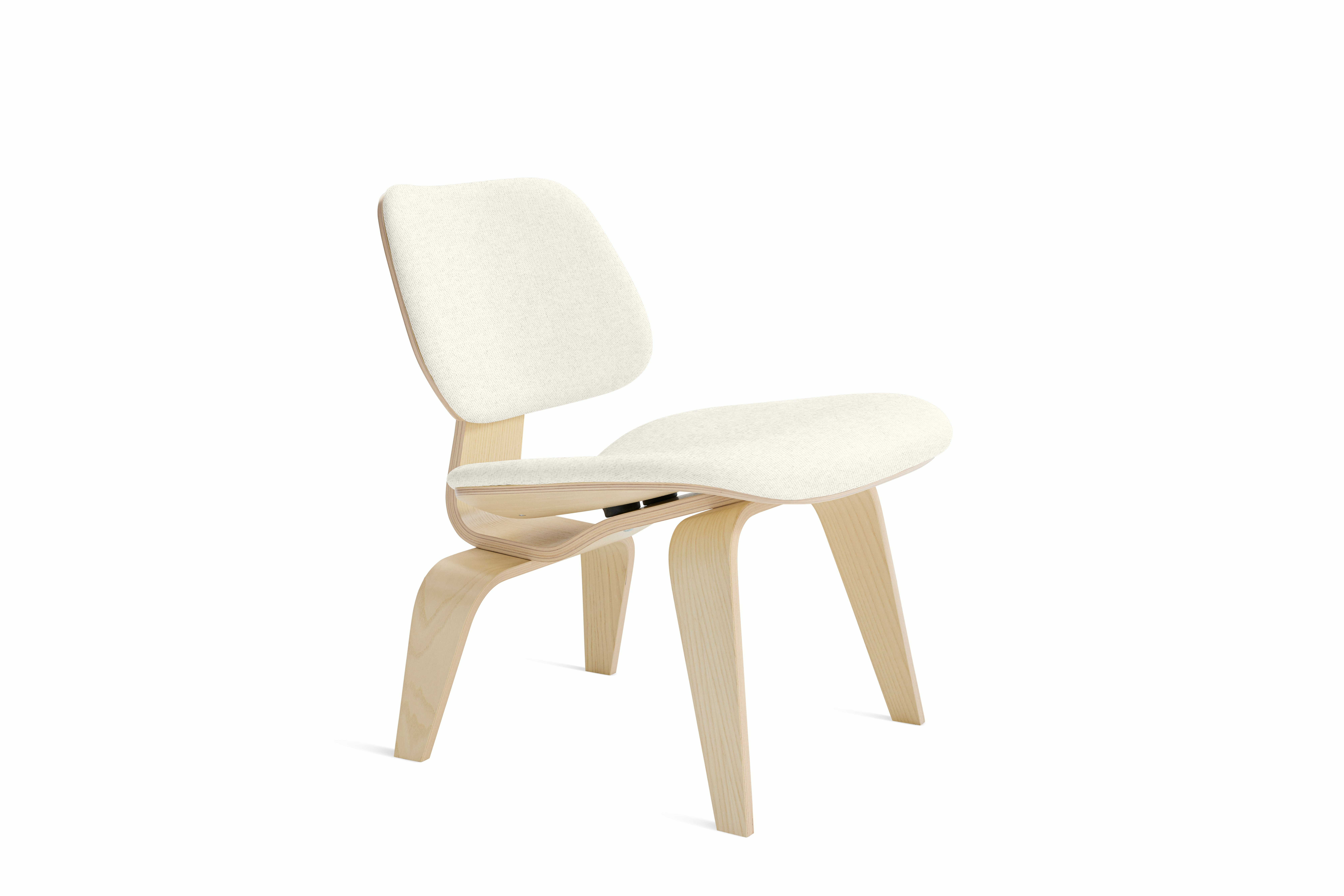Eames Molded Plywood Lounge Chair Wood Base (LCW) - Upholstered, White Ash, Luce, Brioche