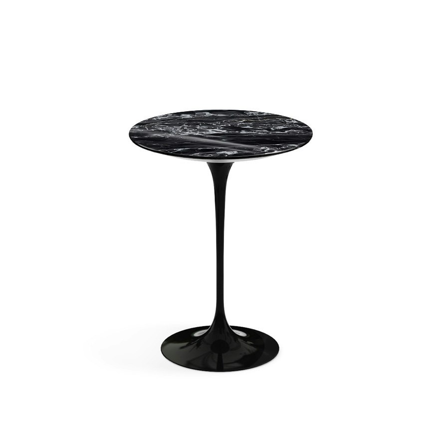 Saarinen Side Table - 16",  Round,  Polished Coated Marble,  Portoro Marble,  Black"