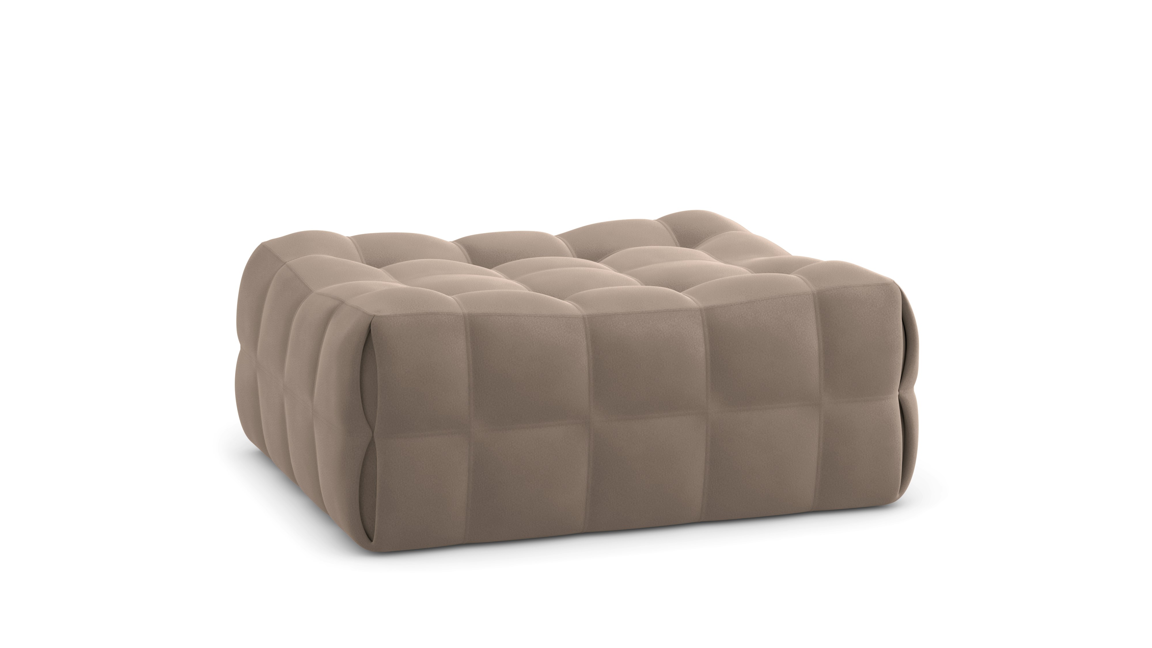 A Kashima Ottoman in Moon Velvet Linen viewed from an angle.