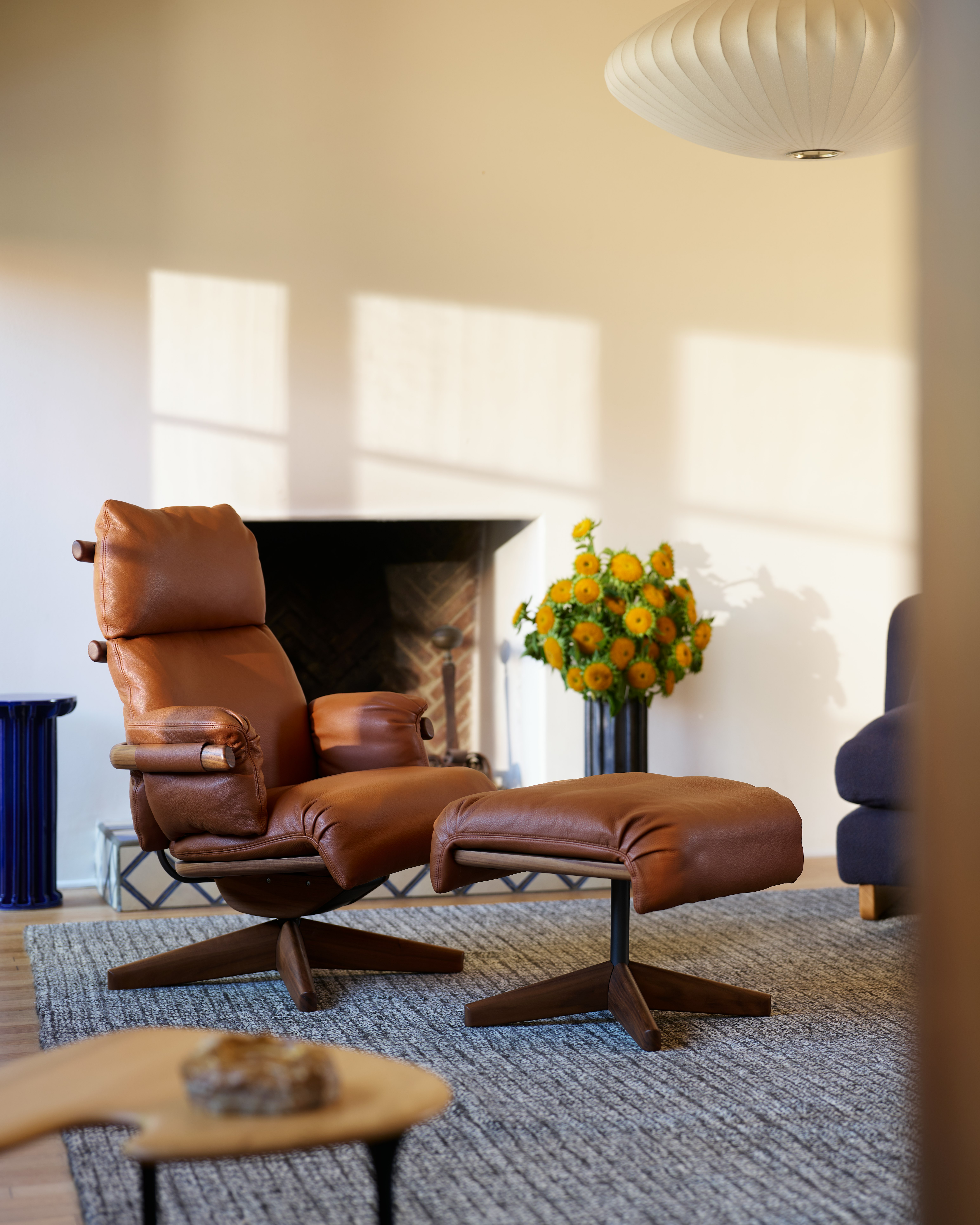 Ramus Lounge Chair & Ottoman - Comfort Leather, Chestnut Brown, Walnut, Gunmetal