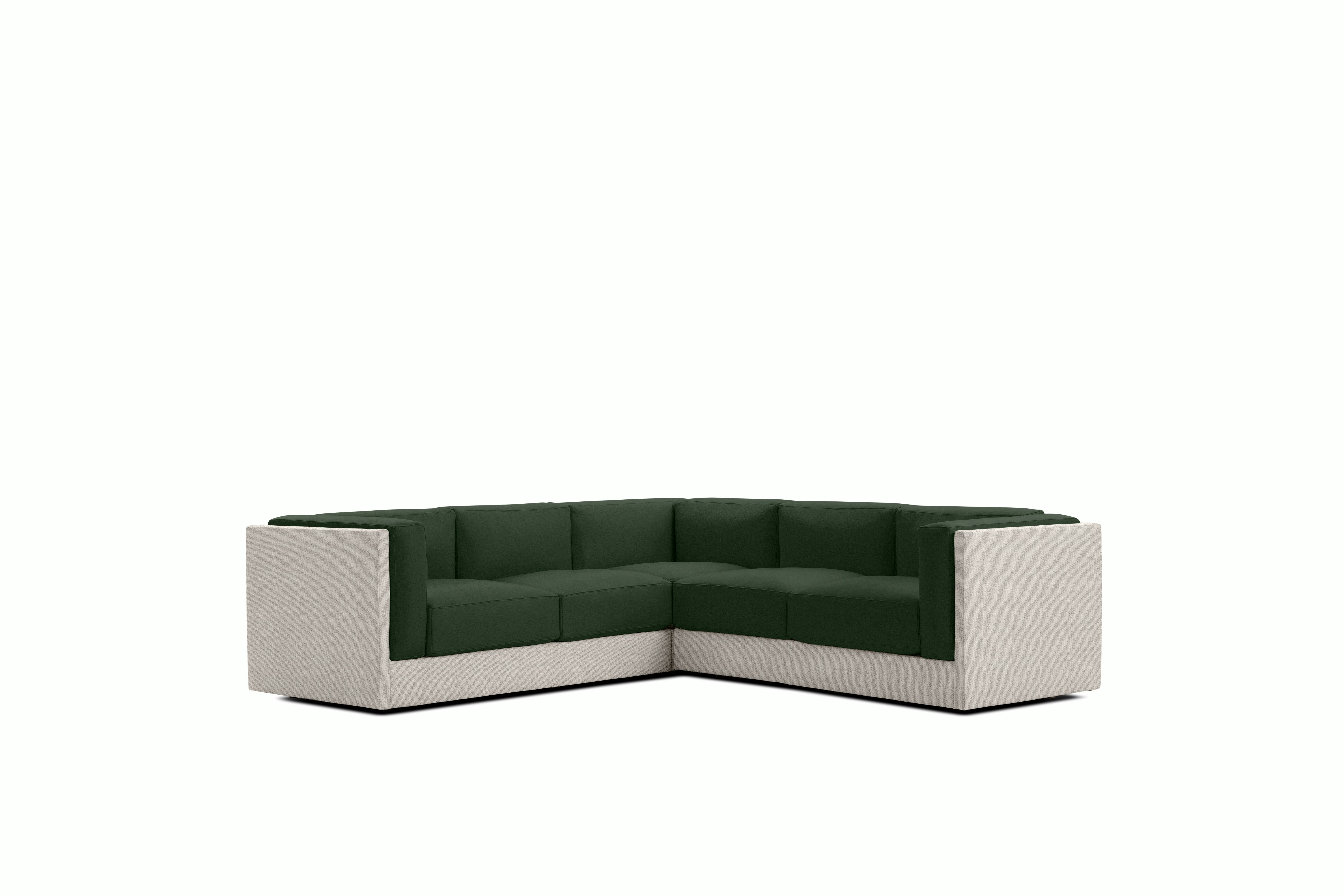 Symme Corner Sectional - Fabric Frame,  Pebble Weave,  Buff,  Prone Leather,  Vine