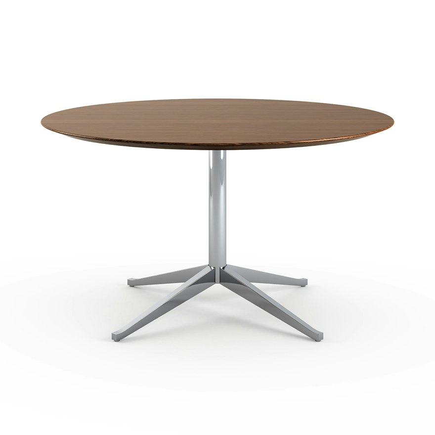 Florence Knoll Table Desk - Round, 54", Medium Brown Mahogany, Polished Chrome
