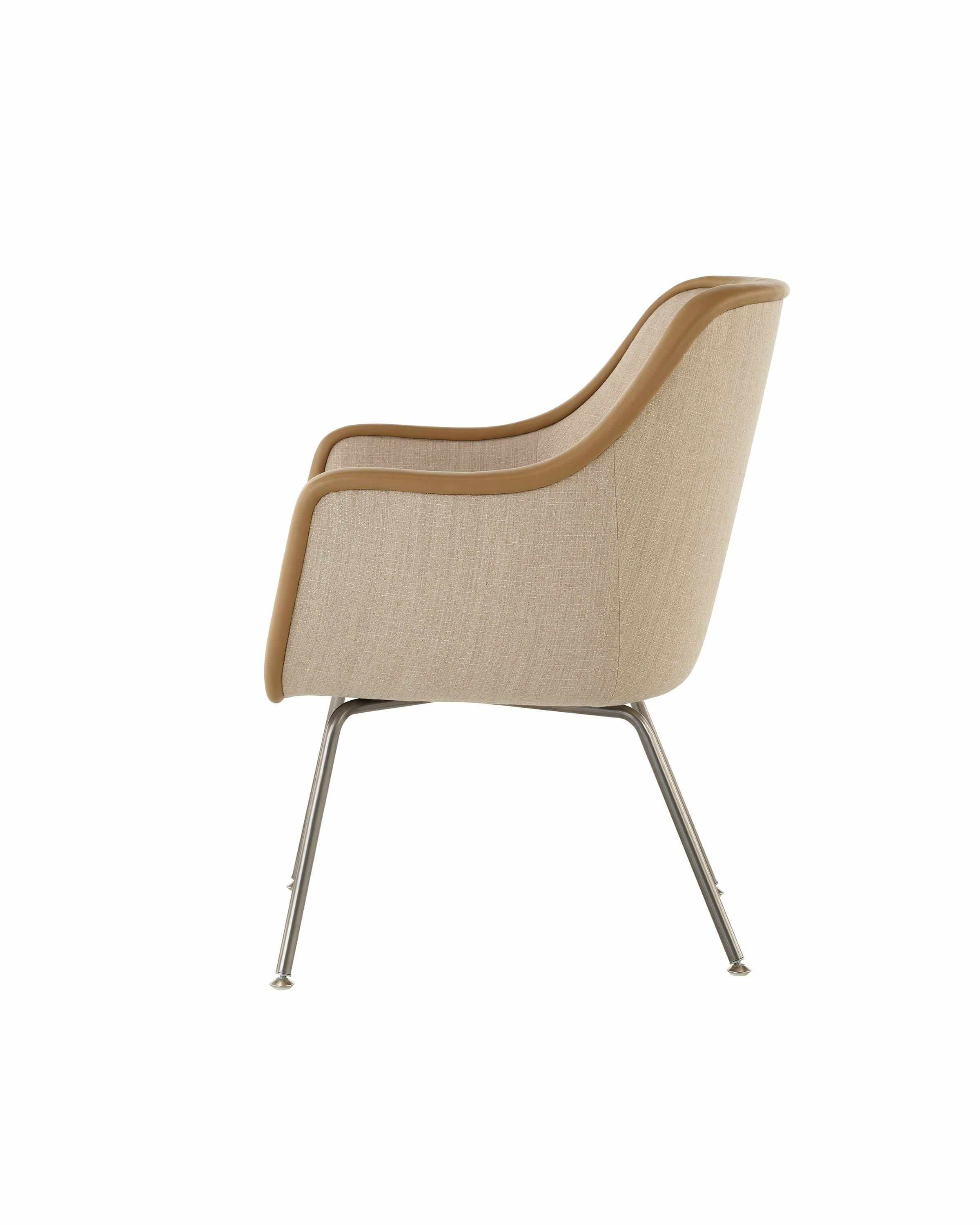 Bumper Side Chair with standard arms and four legged base, side view.