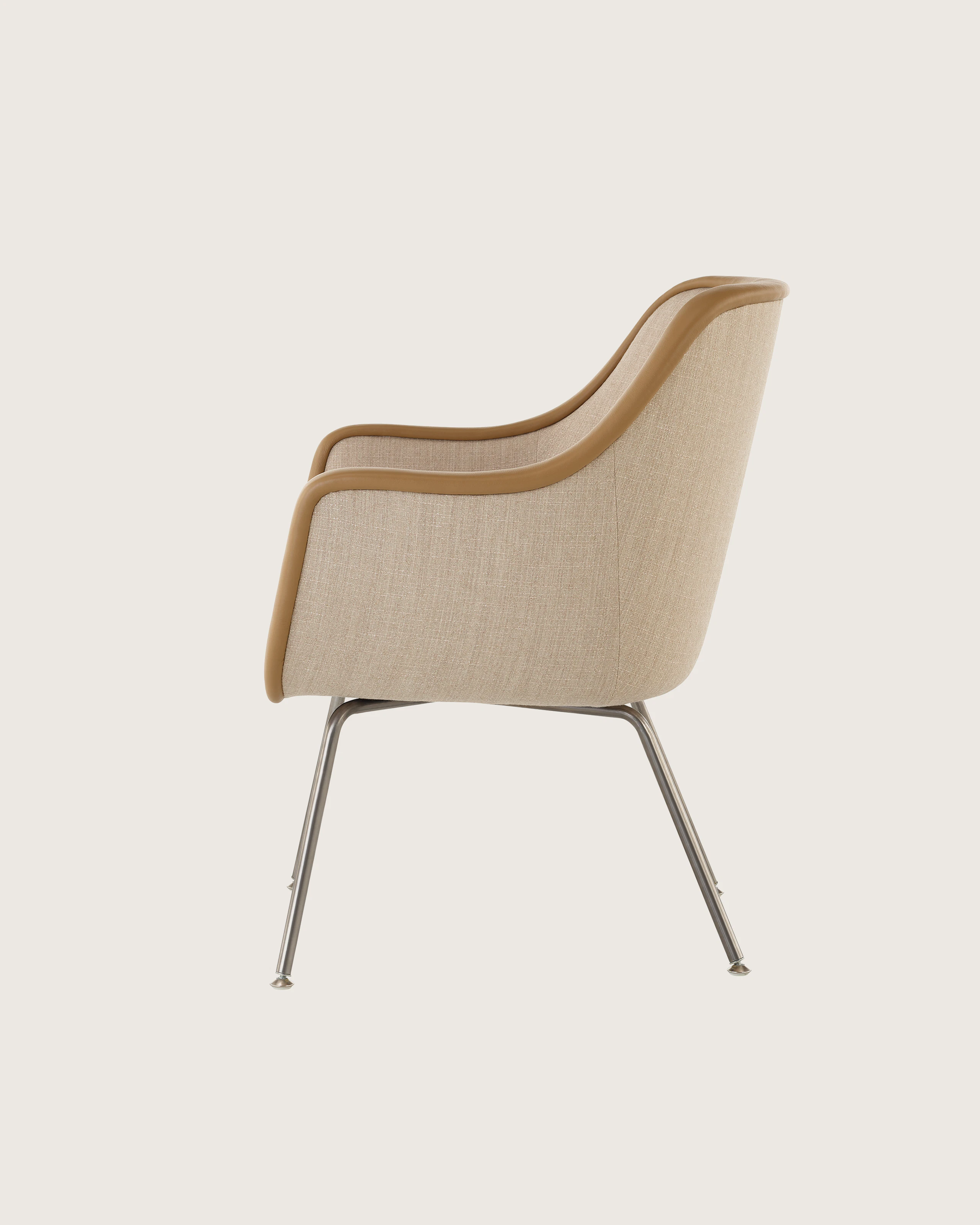 Bumper Side Chair with standard arms and four legged base, side view.