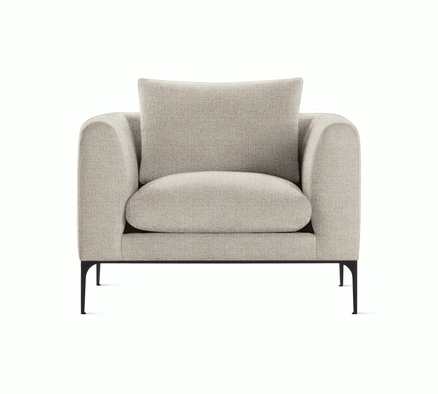 A buff Jonas Armchair with black viewed from the front
