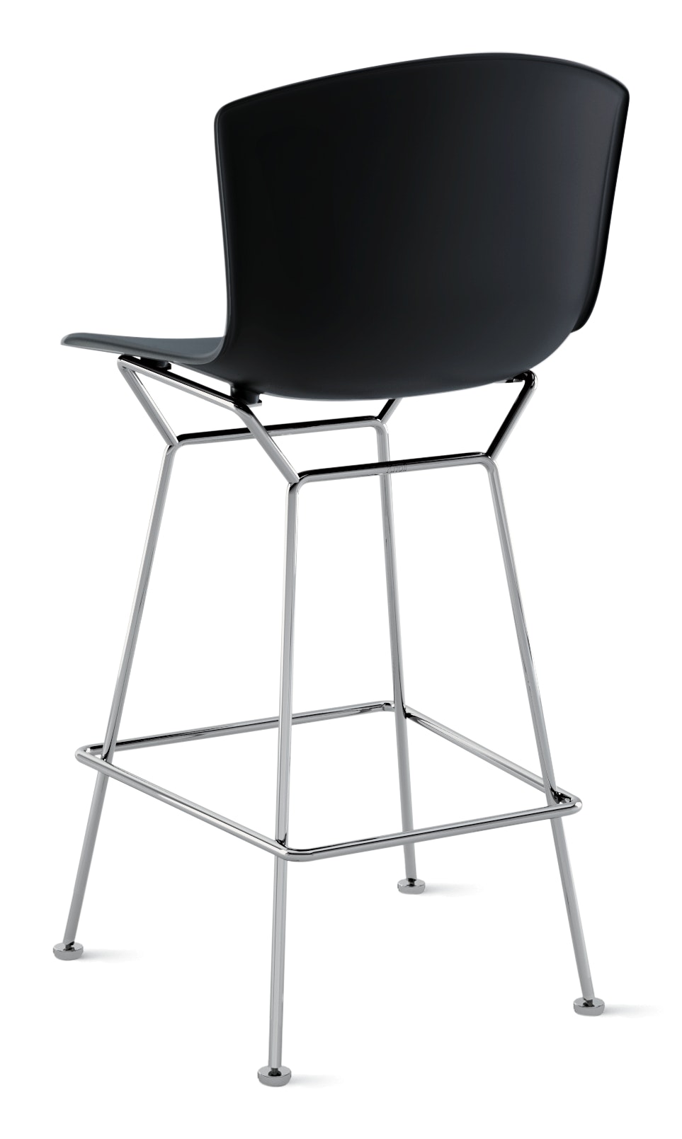 Bertoia Molded Shell Counter Stool, Black Shell, Polished Chrome Frme