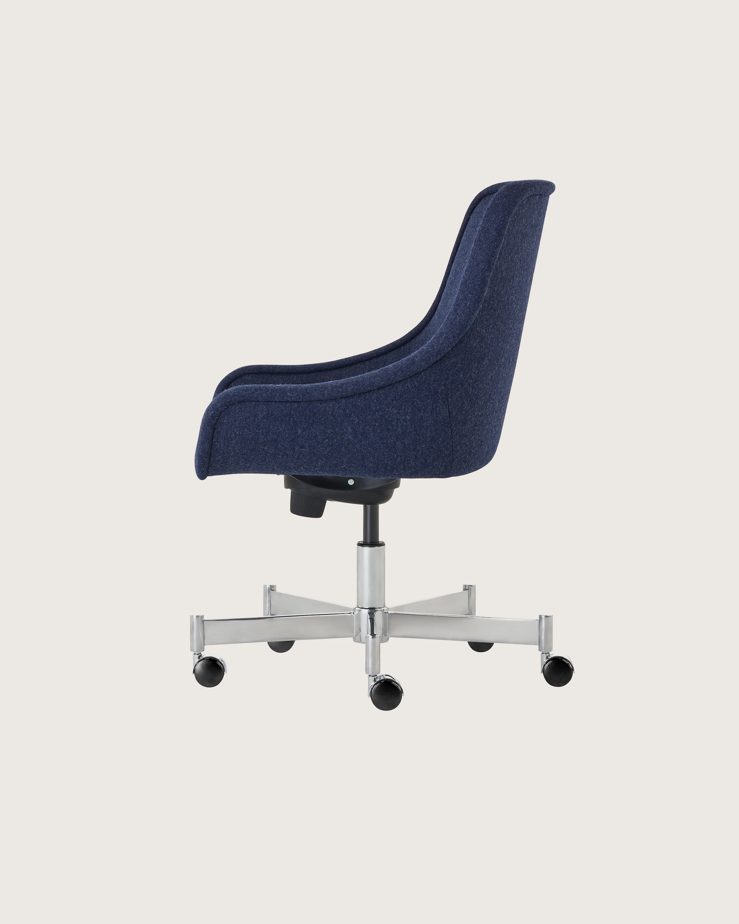 Bumper Conference Chair with low arms and five star base with casters.