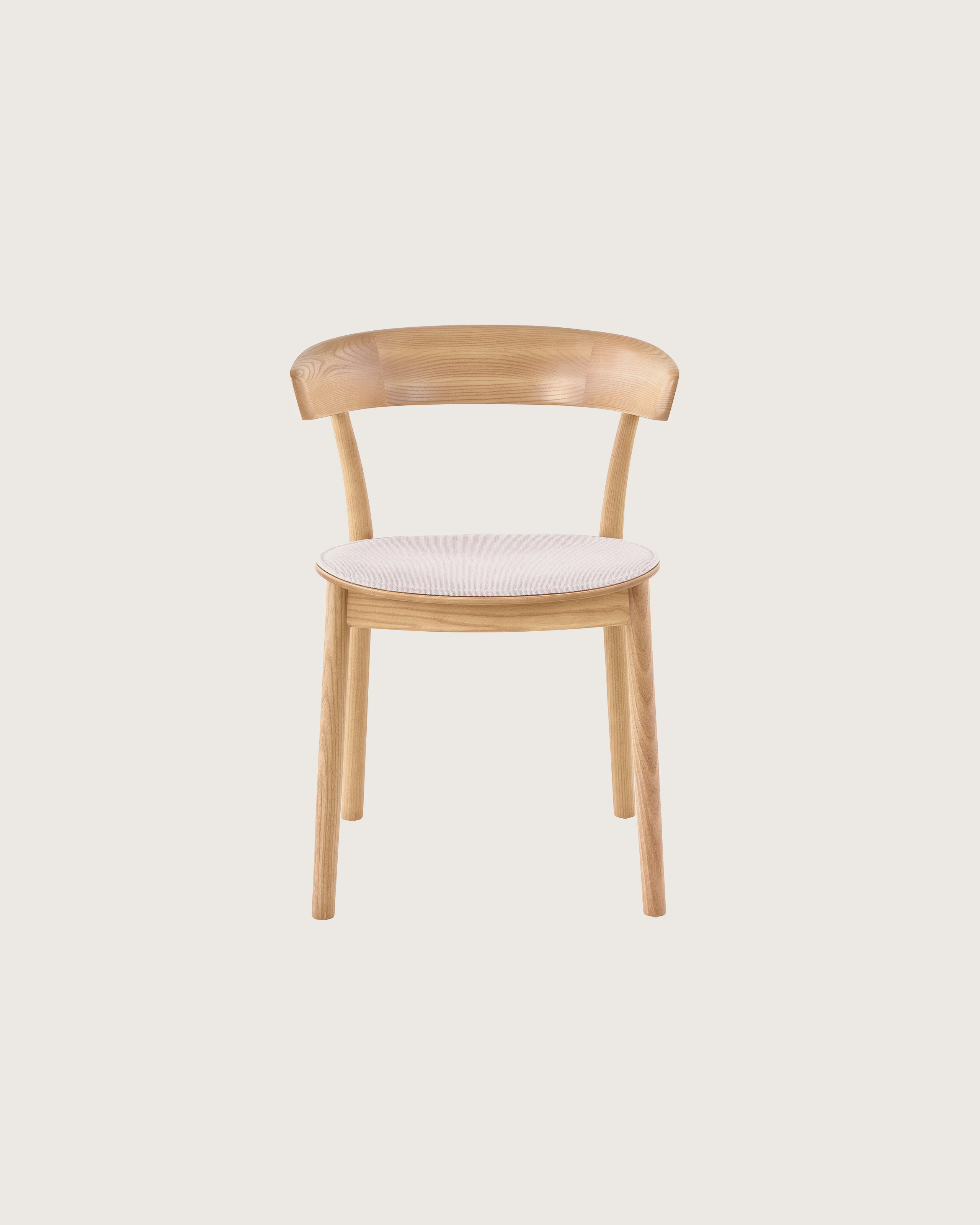 An oak colored Leeway Chair featuring a pink seat cushion.