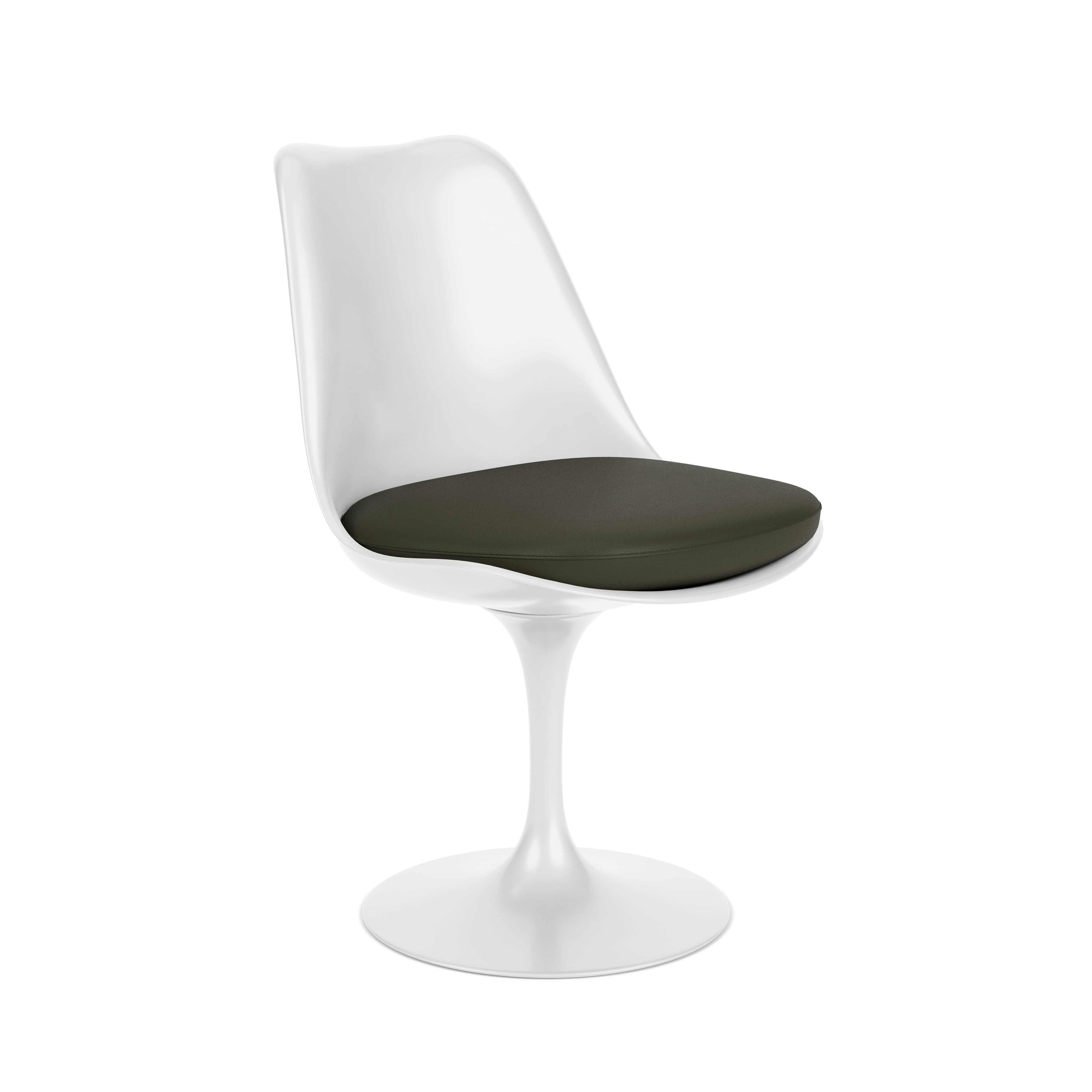 Saarinen Tulip Side Chair - Side Chair, Seat Cushion, Swivel, Acqua Leather, Pequod, White