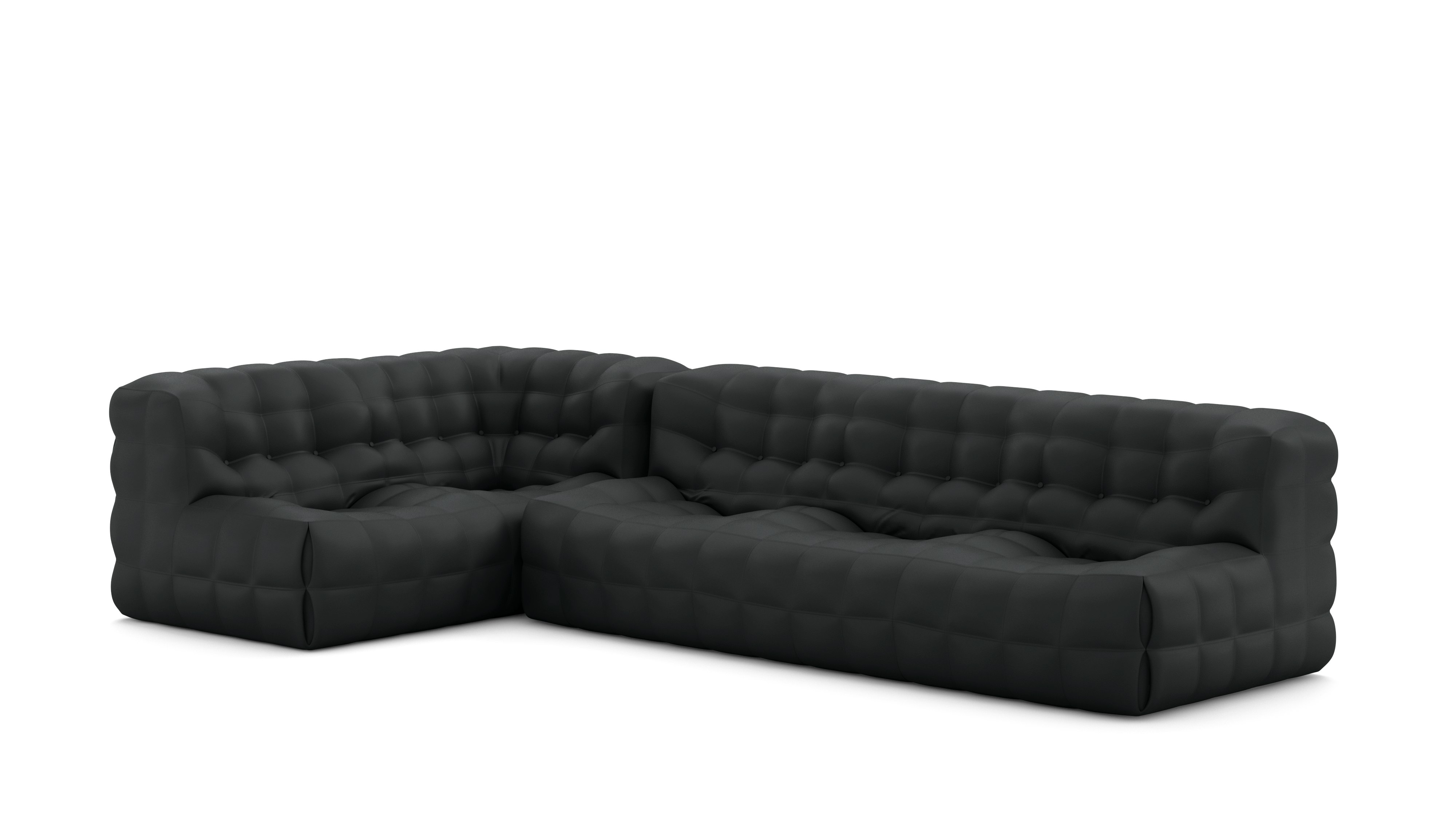 A left-facing Kashima Sofa in Opera Leather Nightfall viewed from an angle.